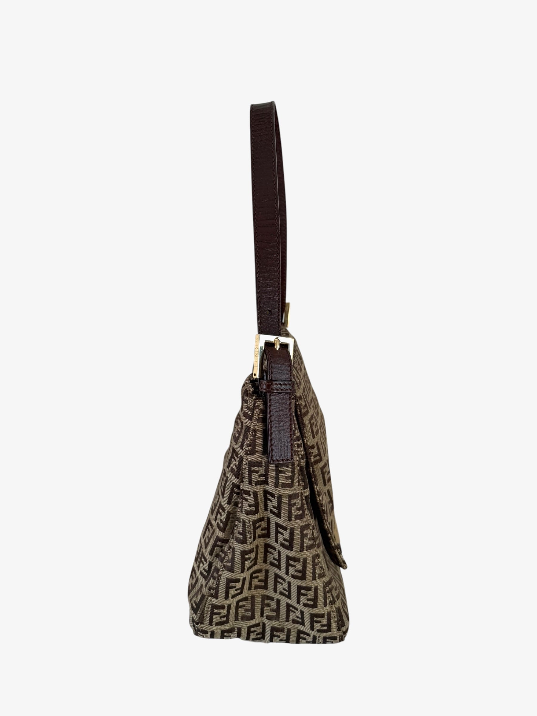Fendi Zucchino Mama Baguette Shoulder Bag - Gold Hardware