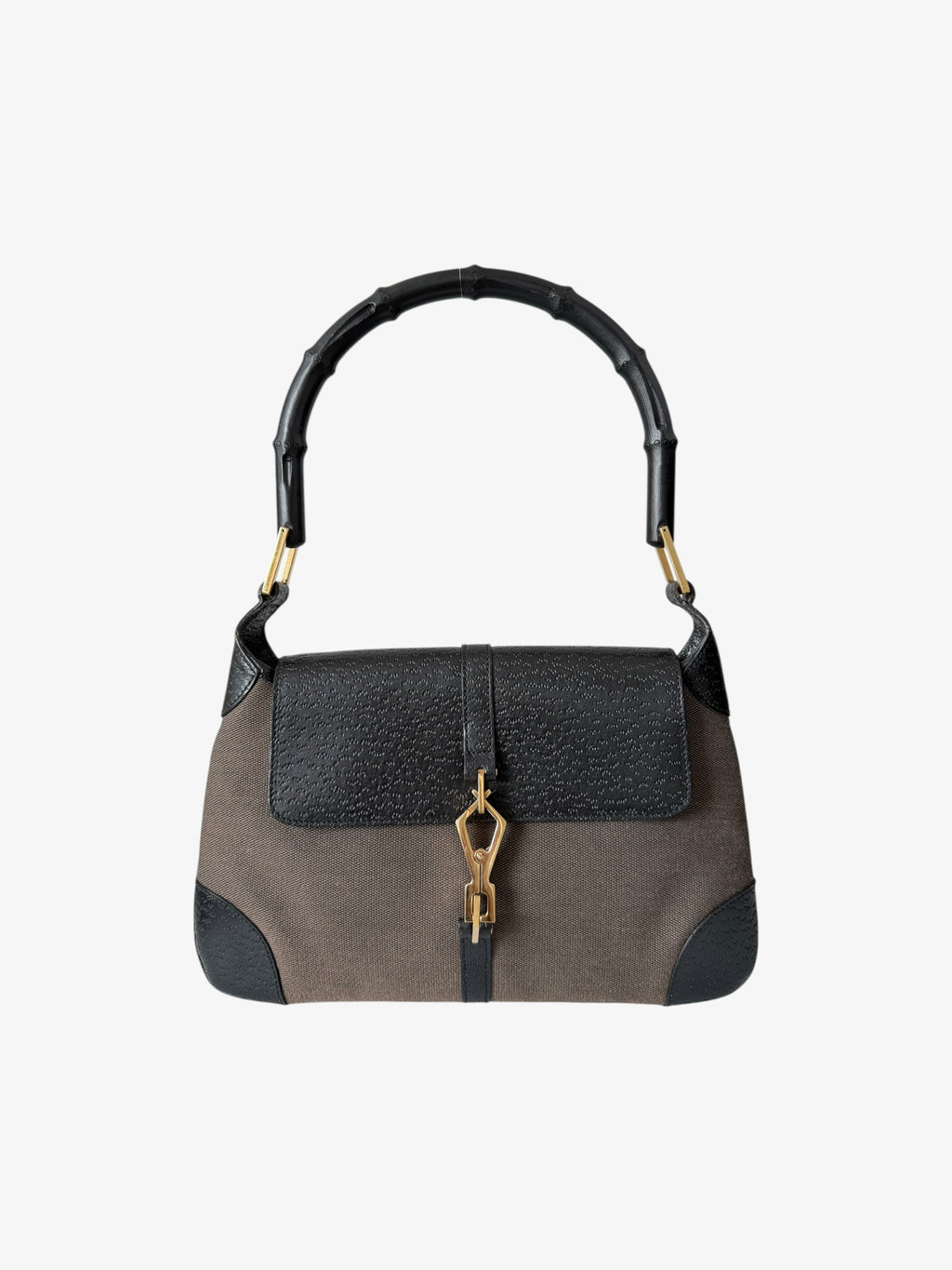 Gucci Canvas Calfskin Bamboo Handle Jackie O Hobo Bag