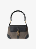 Gucci Canvas Calfskin Bamboo Handle Jackie O Hobo Bag