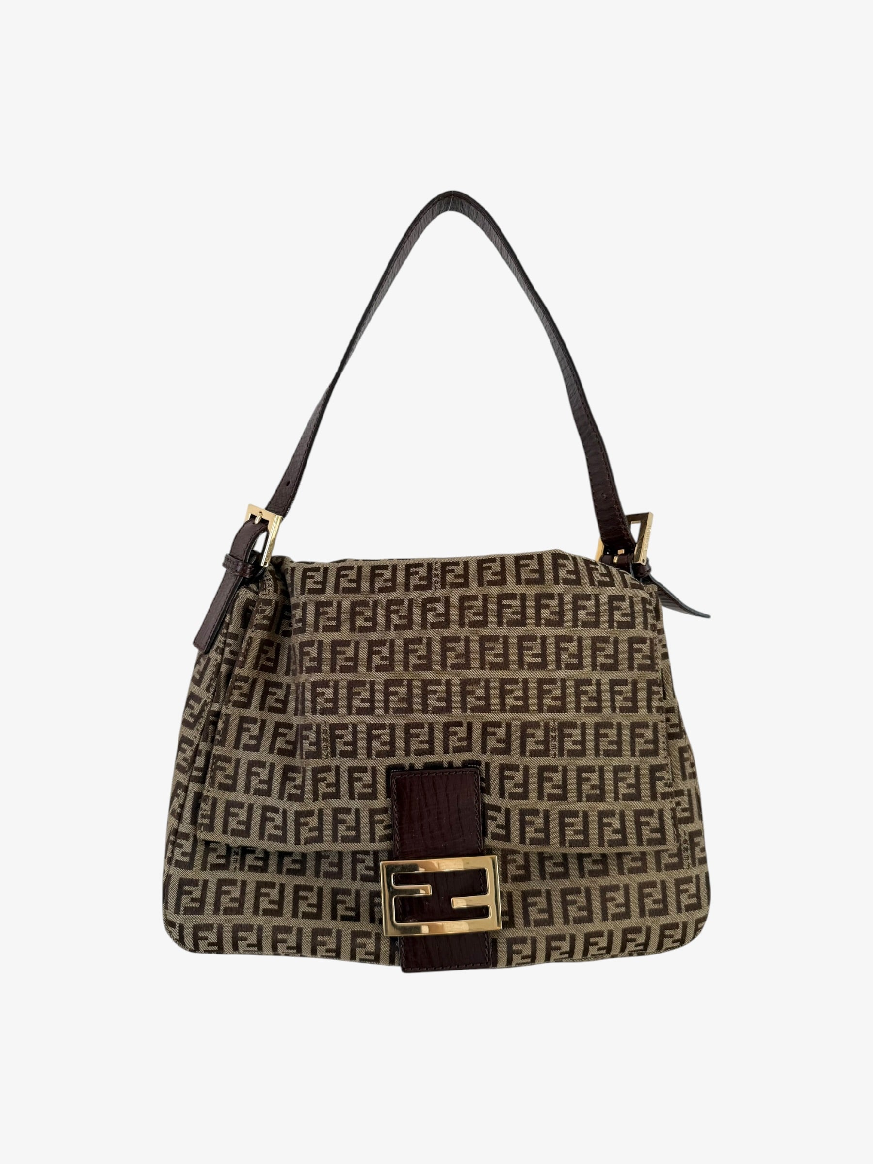 Fendi Zucchino Mama Baguette Shoulder Bag - Gold Hardware