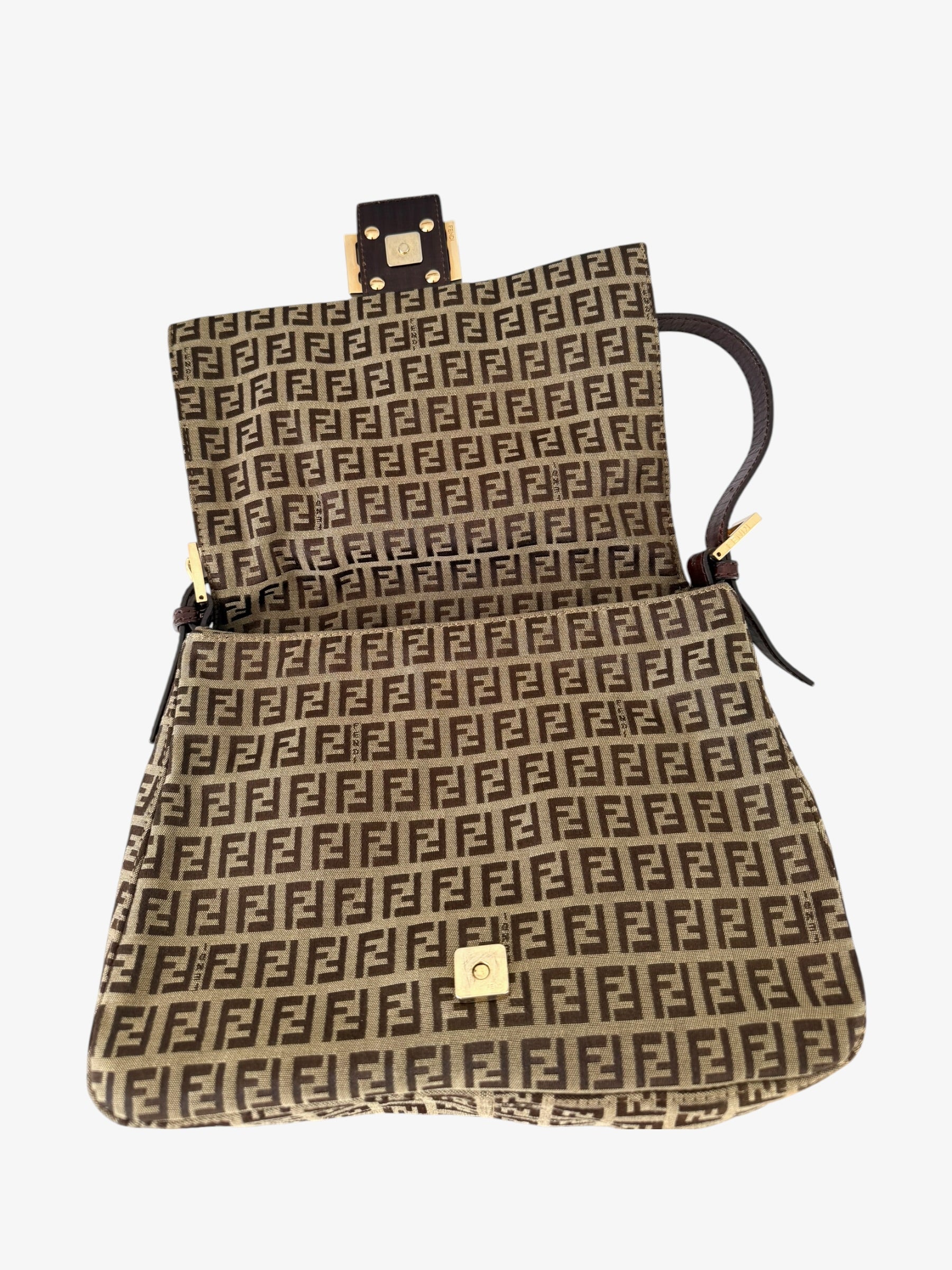 Fendi Zucchino Mama Baguette Shoulder Bag - Gold Hardware