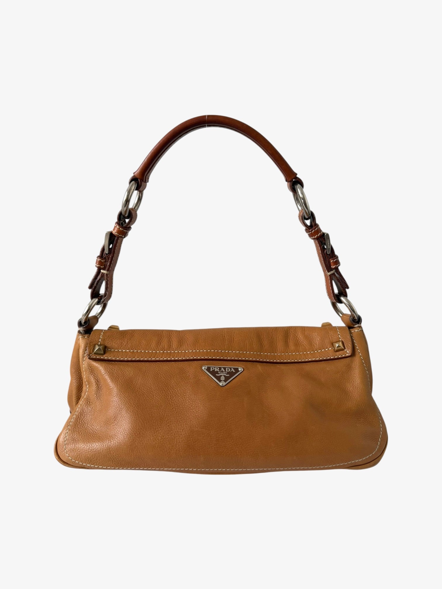 Prada Studded Leather Flap Shoulder Bag