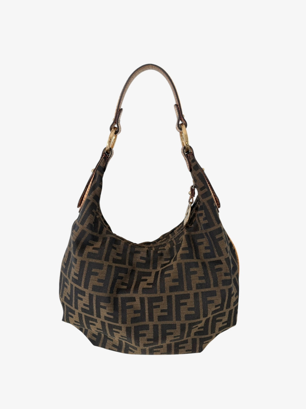 Fendi Zucca Canvas Hobo Shoulder Bag with Giraffe Straps