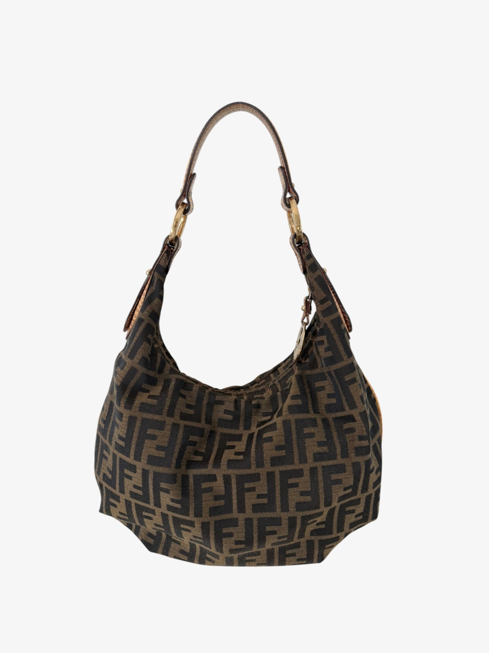 Fendi Zucca Canvas Hobo Shoulder Bag with Giraffe Straps