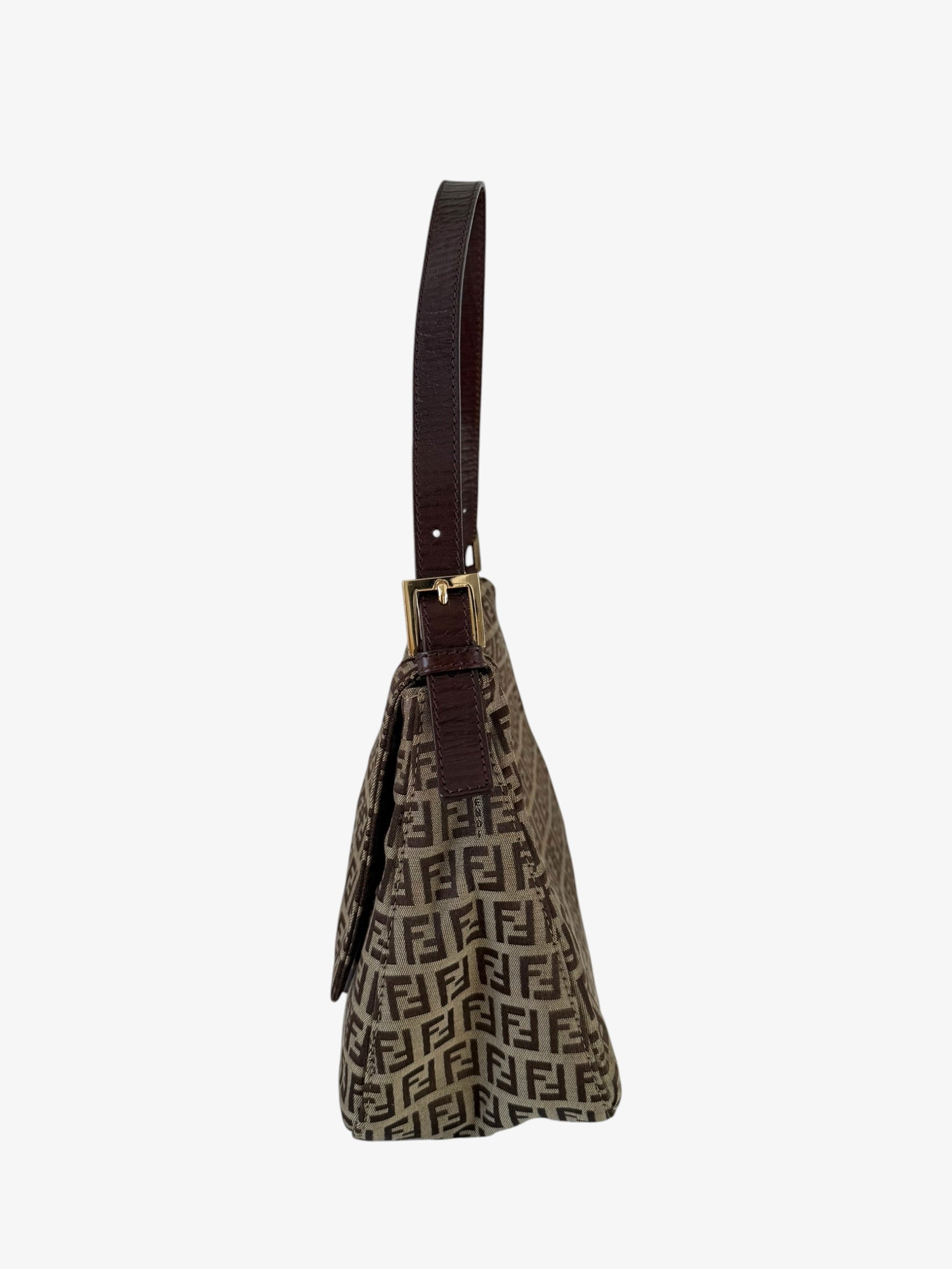 Fendi Zucchino Mama Baguette Shoulder Bag - Gold Hardware