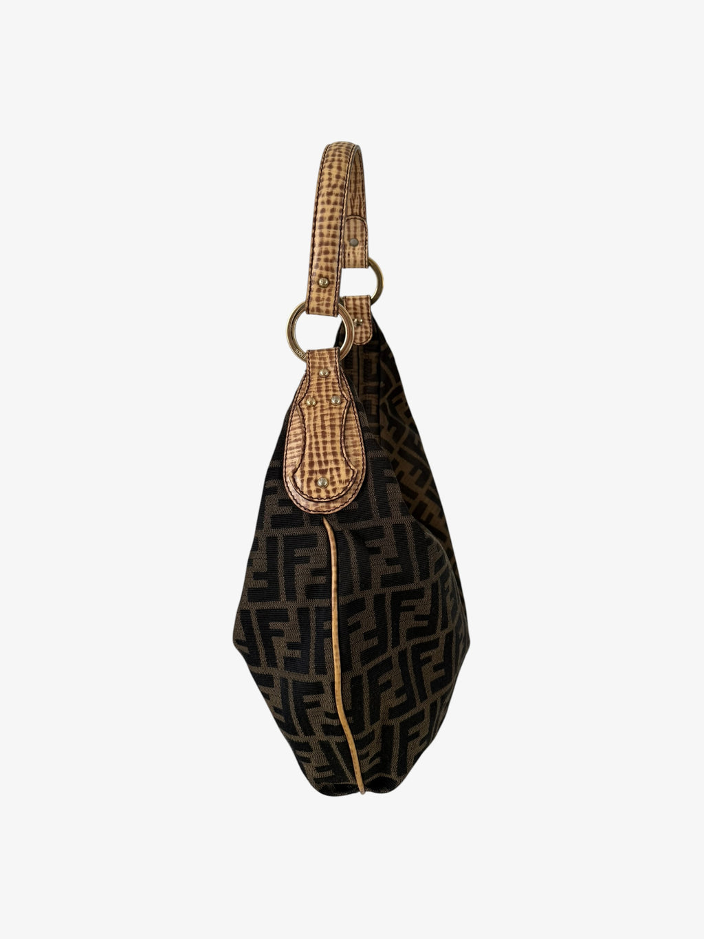 Fendi Zucca Canvas Hobo Shoulder Bag with Giraffe Straps
