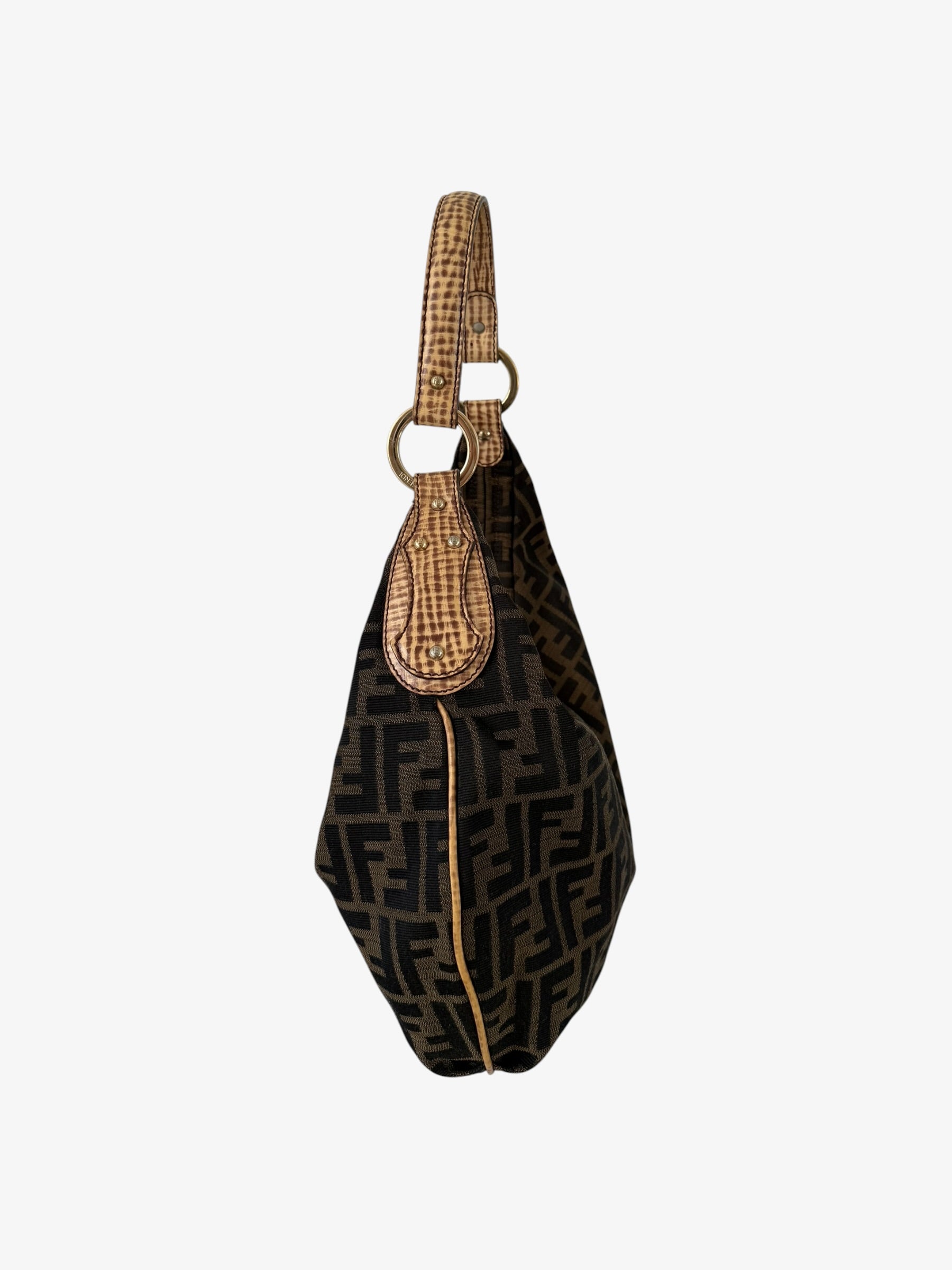 Fendi Zucca Canvas Hobo Shoulder Bag with Giraffe Straps
