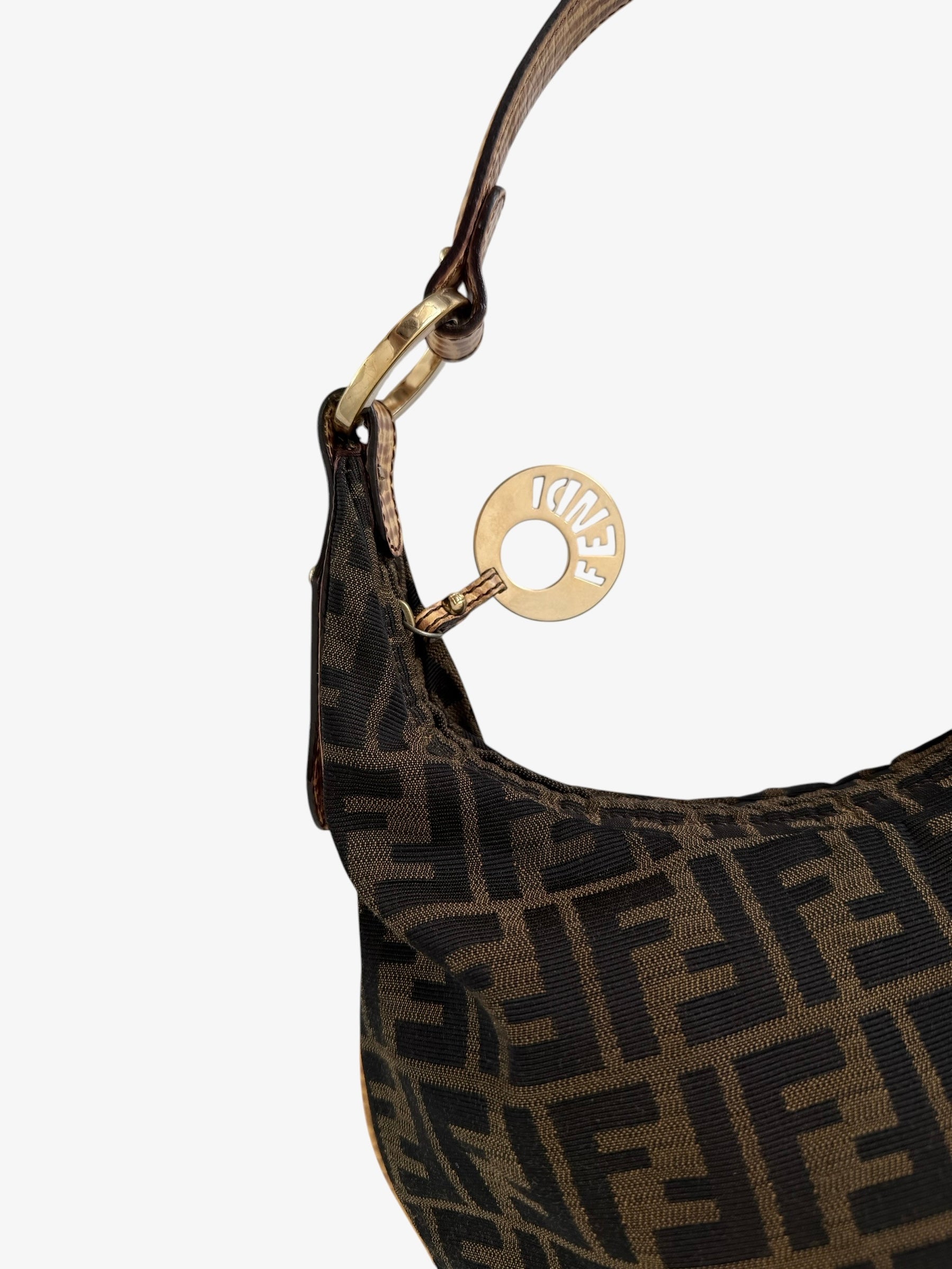 Fendi Zucca Canvas Hobo Shoulder Bag with Giraffe Straps