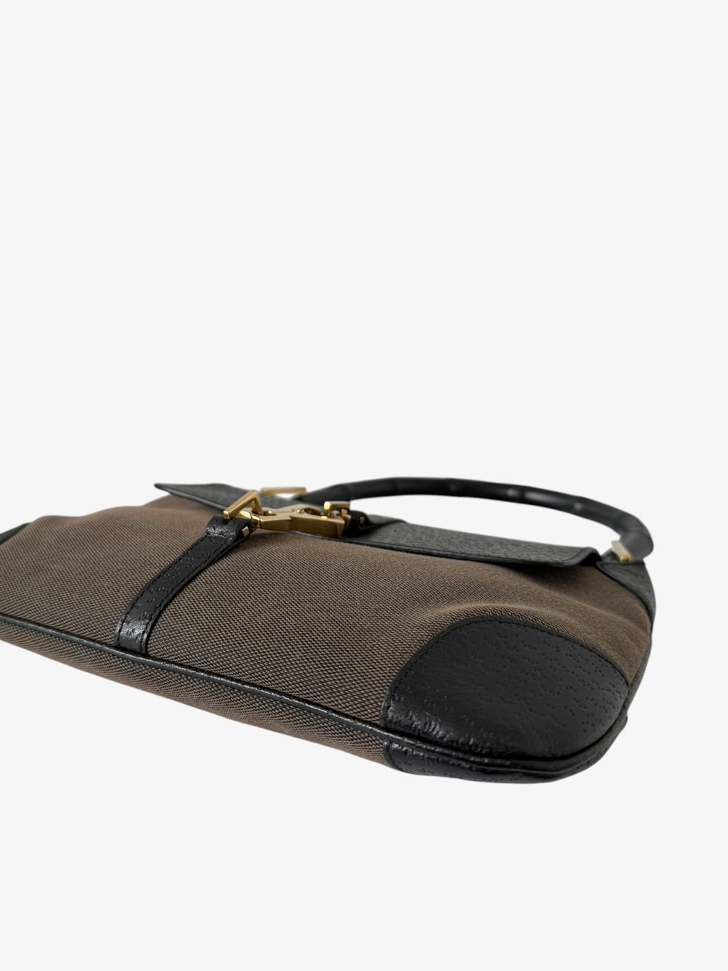Gucci Canvas Calfskin Bamboo Handle Jackie O Hobo Bag