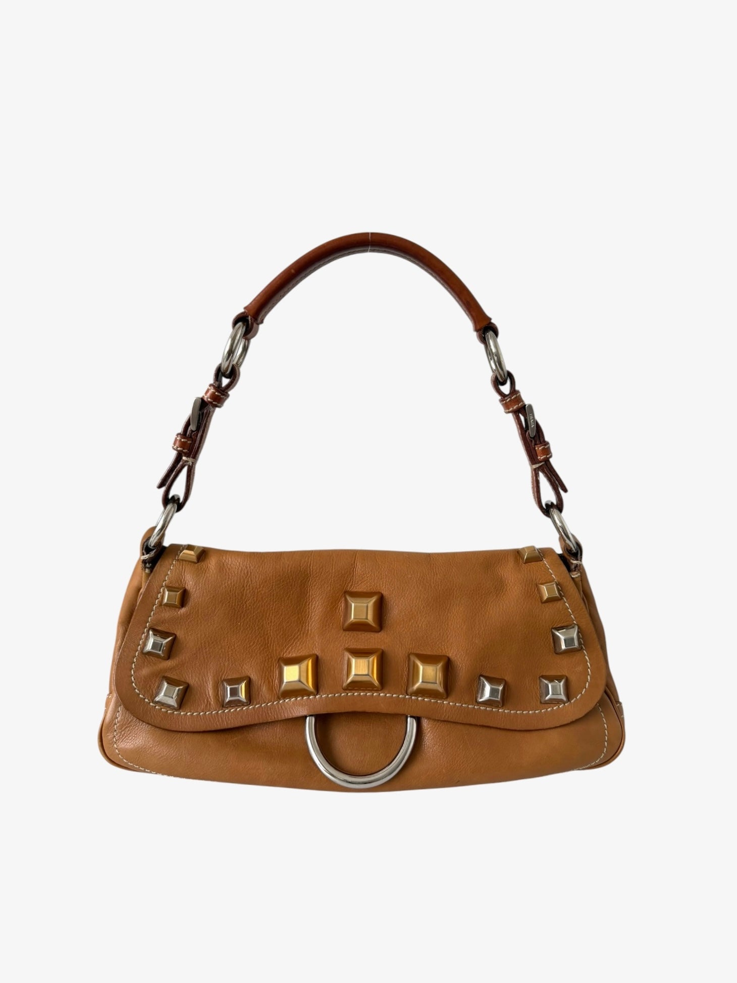 Prada Studded Leather Flap Shoulder Bag