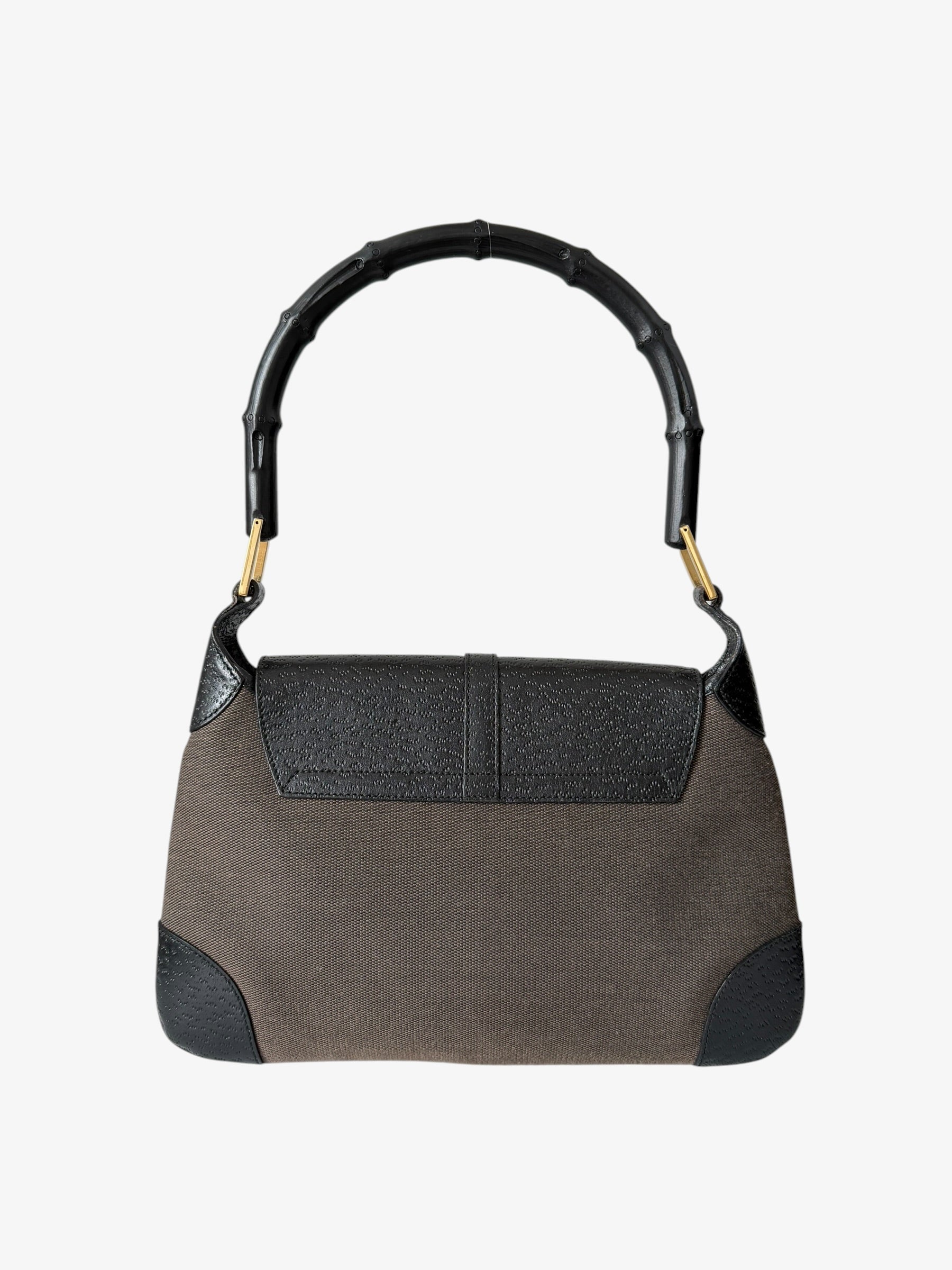 Gucci Canvas Calfskin Bamboo Handle Jackie O Hobo Bag