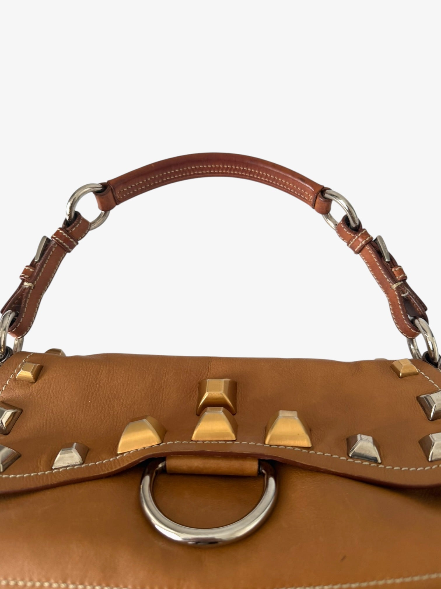 Prada Studded Leather Flap Shoulder Bag