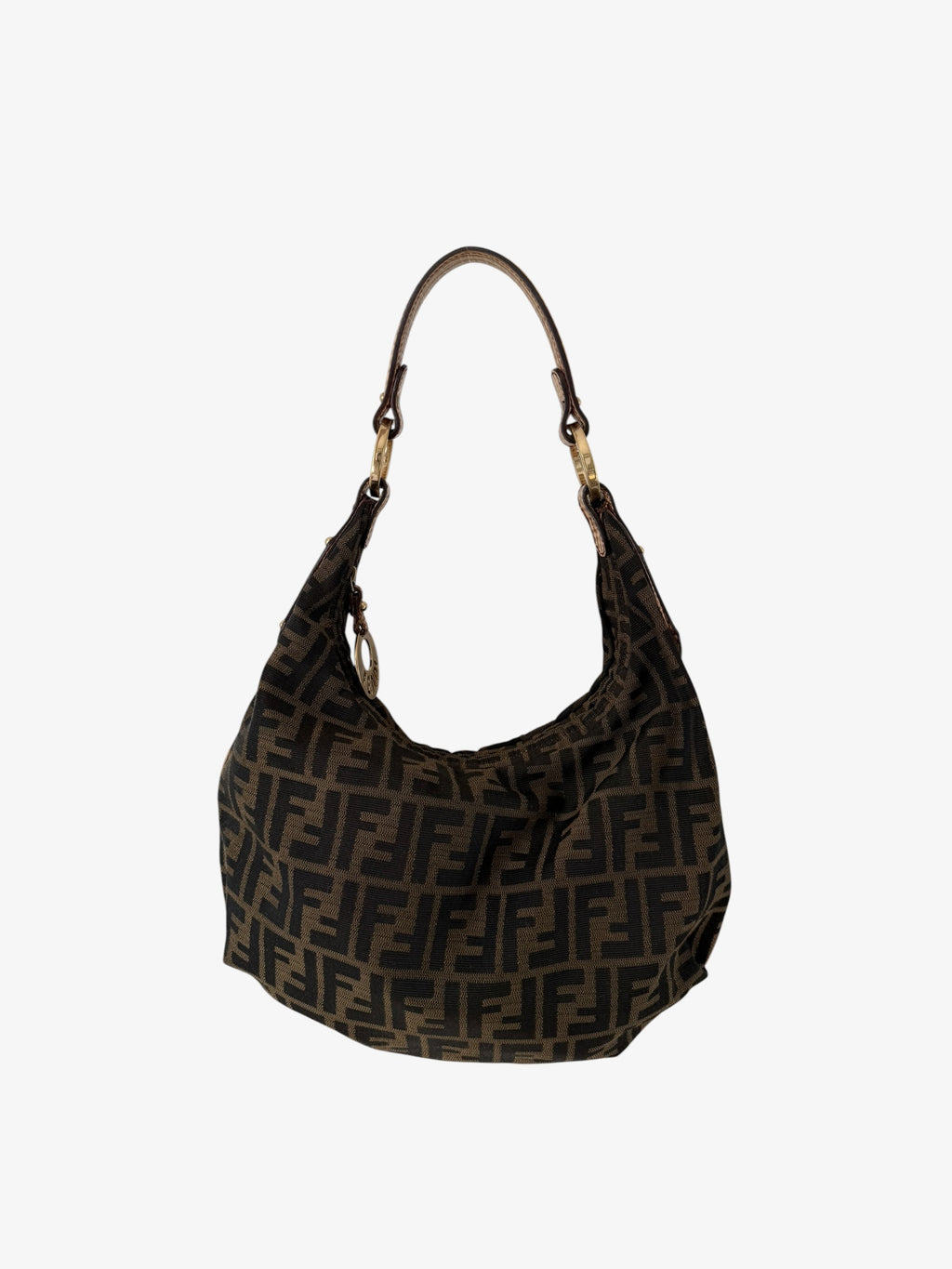 Fendi Zucca Canvas Hobo Shoulder Bag with Giraffe Straps