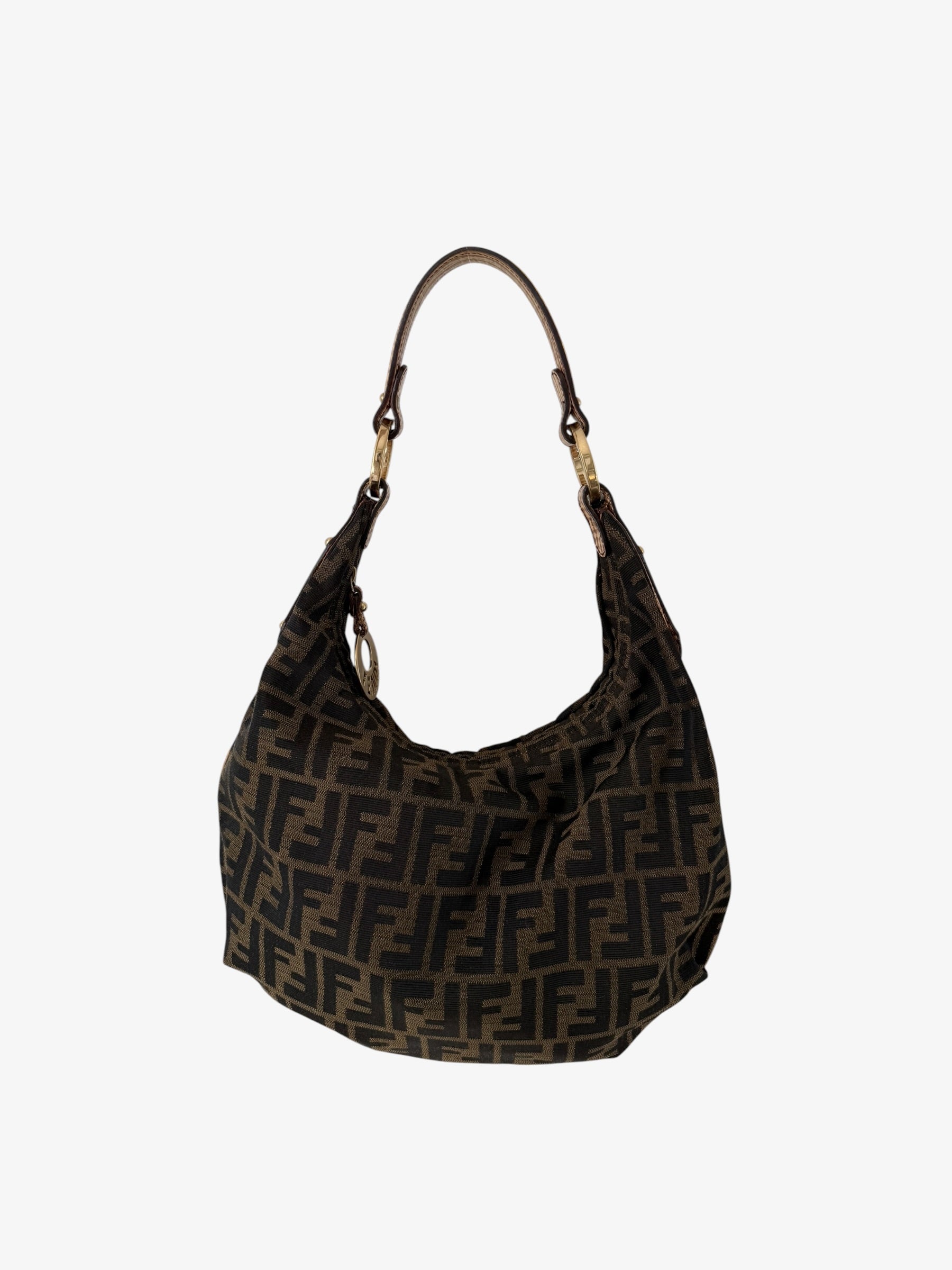 Fendi Zucca Canvas Hobo Shoulder Bag with Giraffe Straps