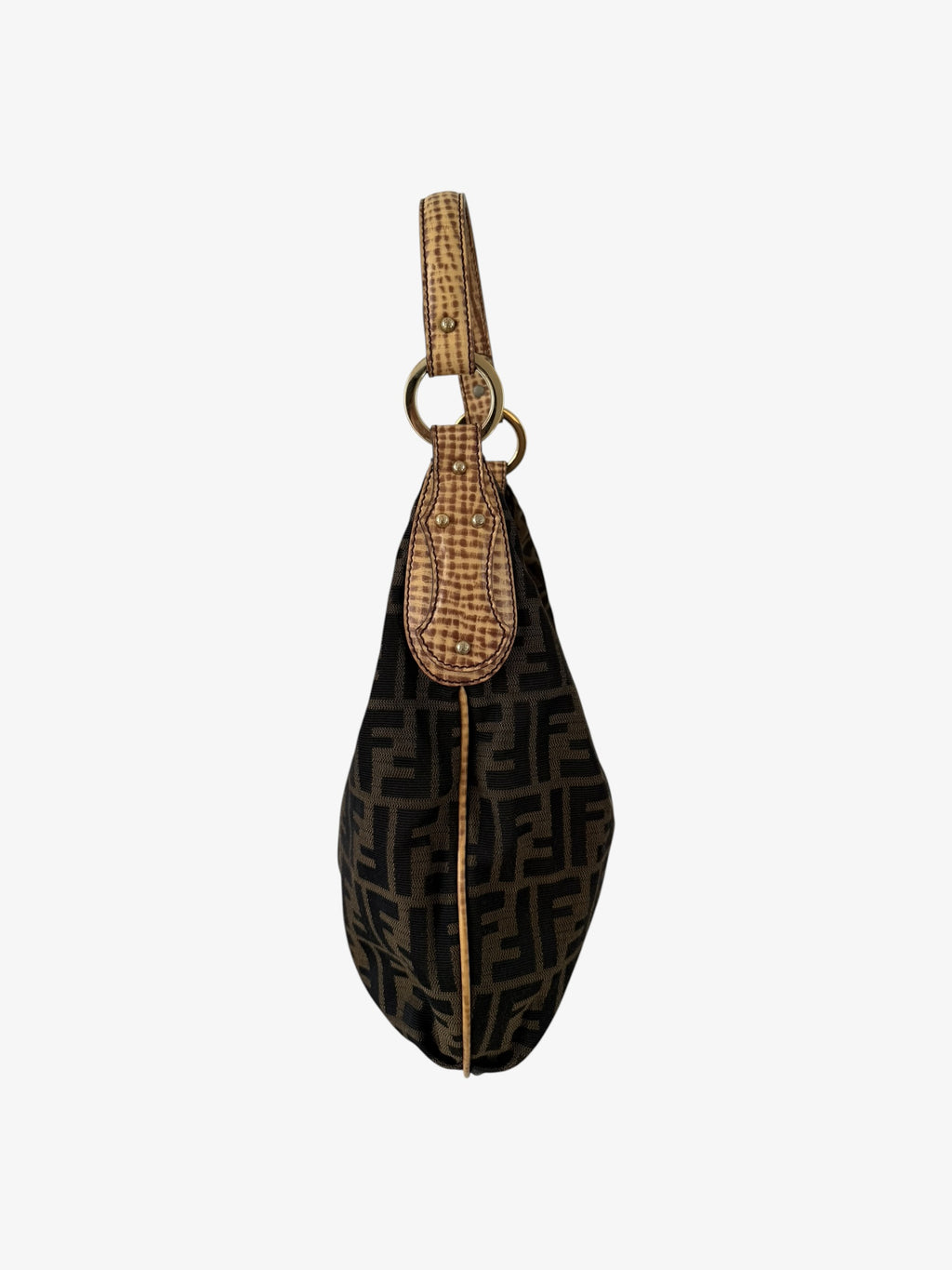 Fendi Zucca Canvas Hobo Shoulder Bag with Giraffe Straps