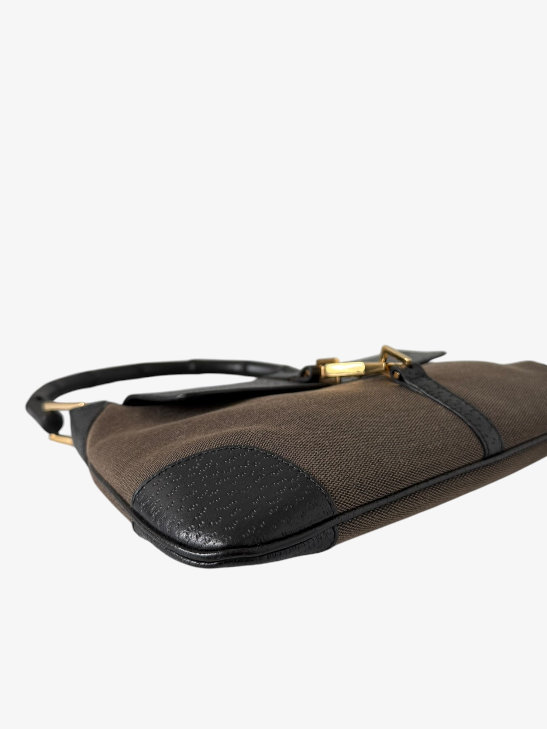 Gucci Canvas Calfskin Bamboo Handle Jackie O Hobo Bag