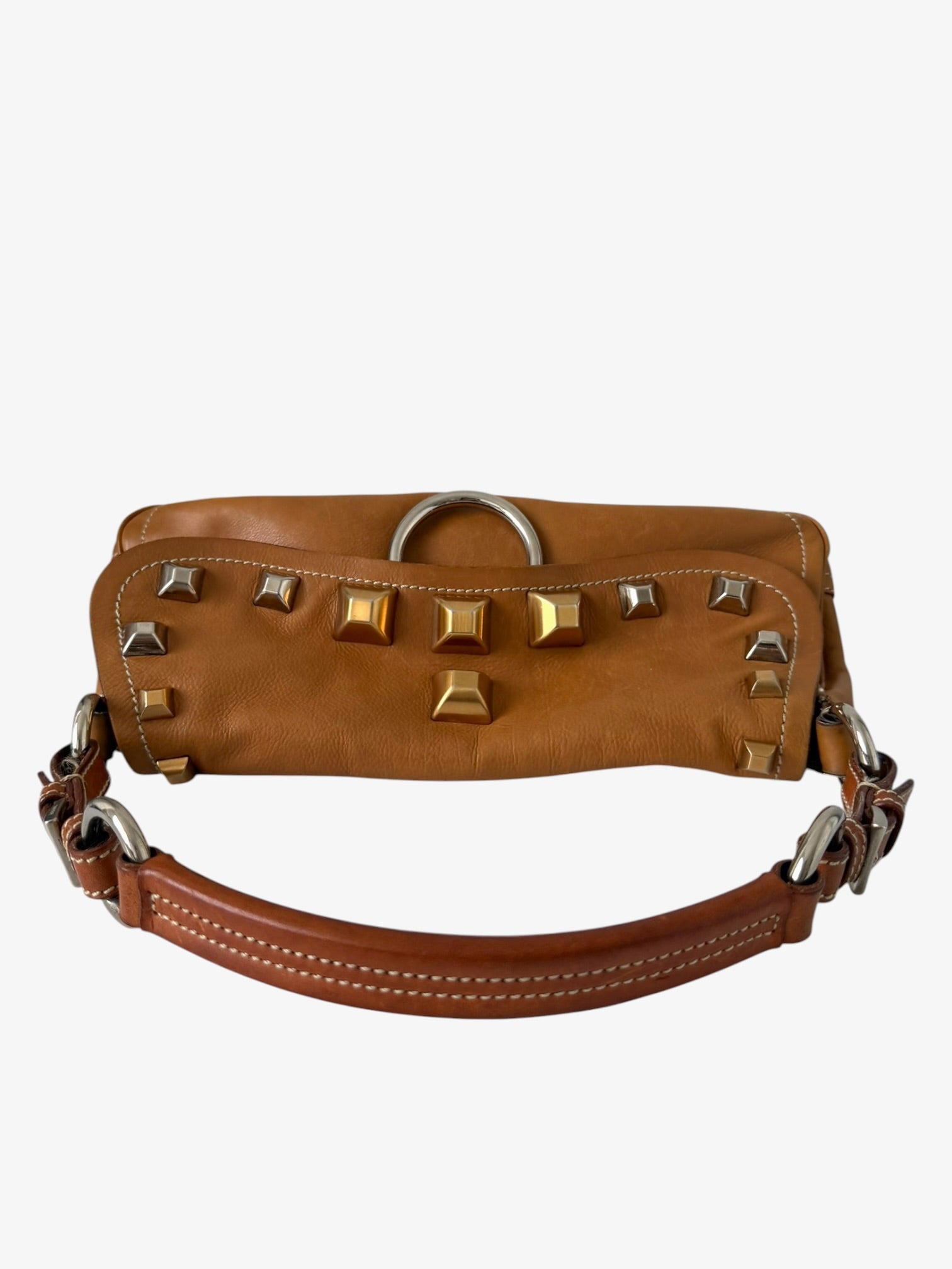 Prada Studded Leather Flap Shoulder Bag
