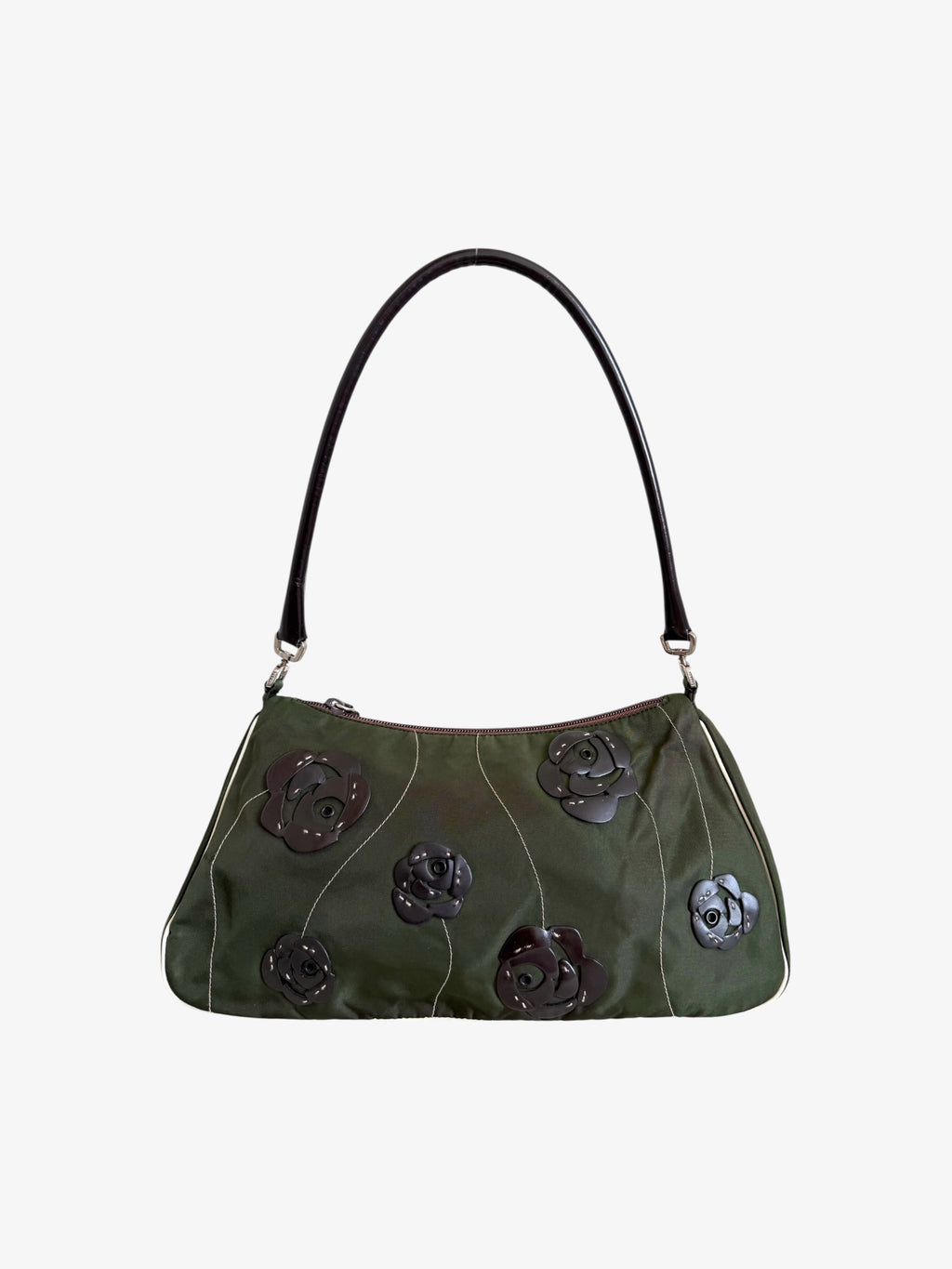 Prada Floral Nylon Shoulder Bag Olive Green