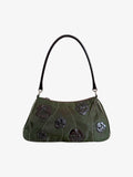 Prada Floral Nylon Shoulder Bag Olive Green