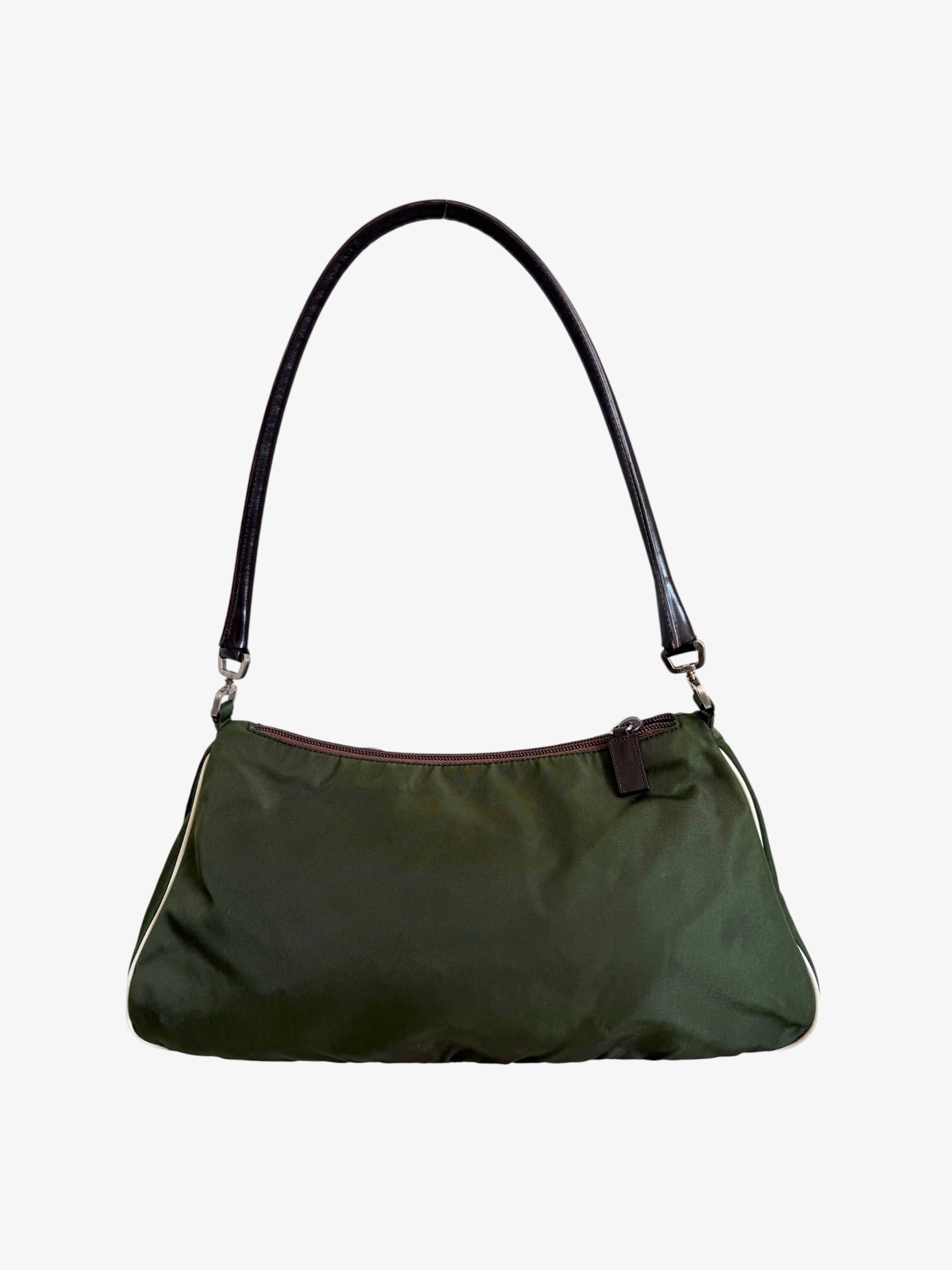 Prada Floral Nylon Shoulder Bag Olive Green