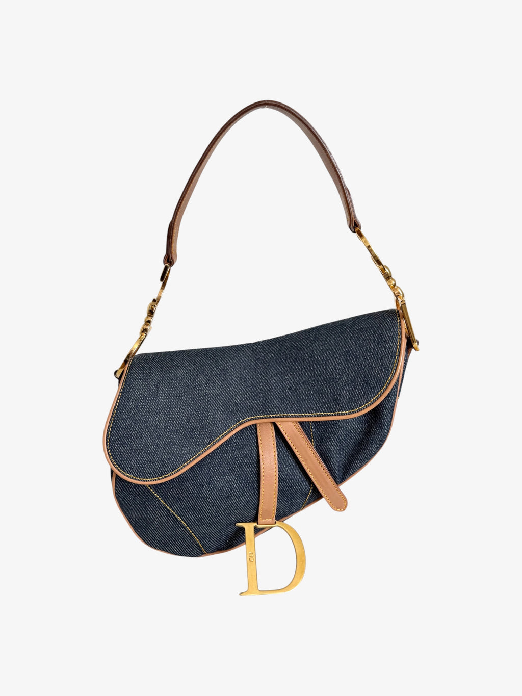 Christian Dior Denim Saddle Bag with Leather Trim