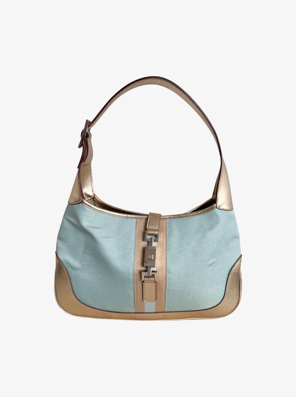 Gucci Turquoise Jackie Canvas & Metallic Leather Shoulder Bag
