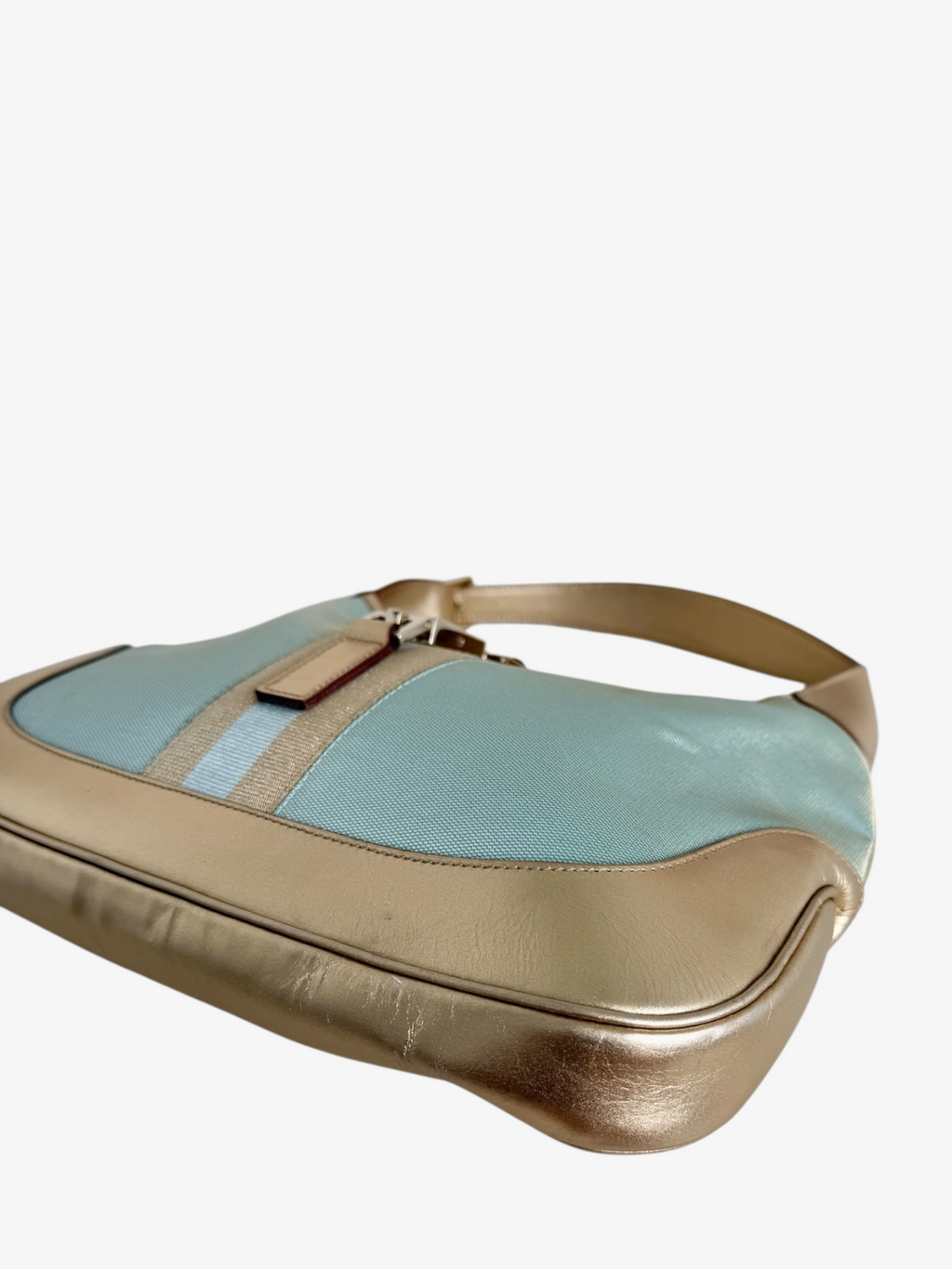 Gucci Turquoise Jackie Canvas & Metallic Leather Shoulder Bag
