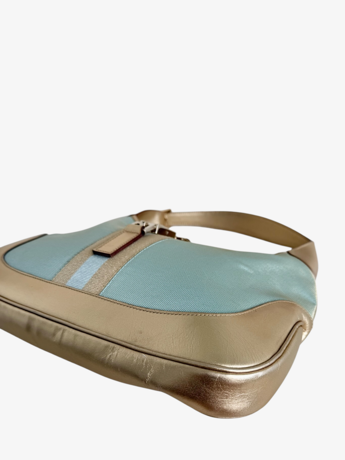 Gucci Turquoise Jackie Canvas & Metallic Leather Shoulder Bag