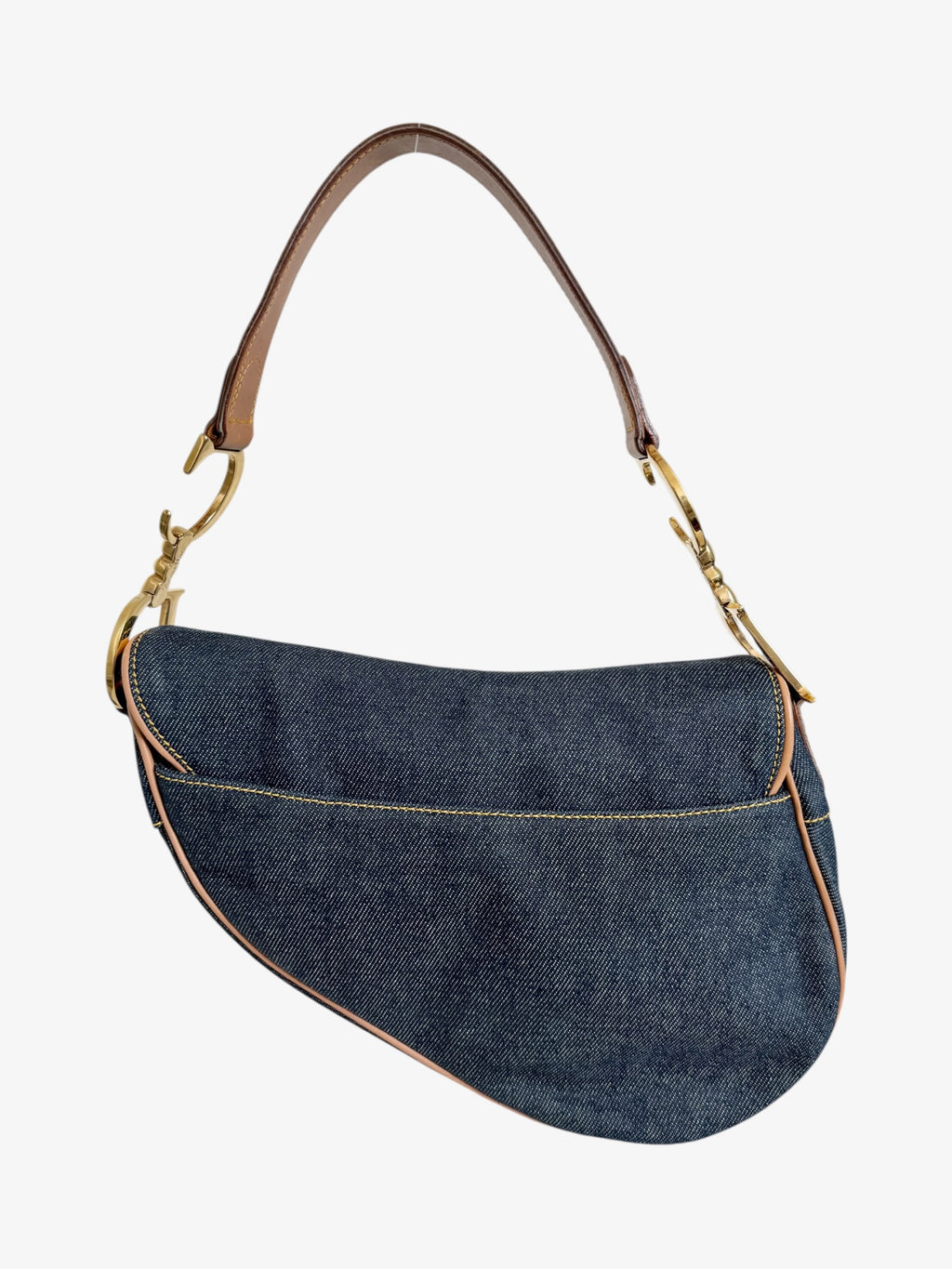 Christian Dior Denim Saddle Bag with Leather Trim