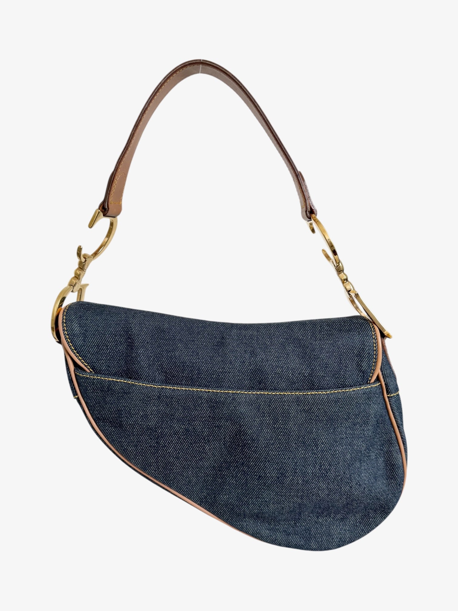 Christian Dior Denim Saddle Bag with Leather Trim