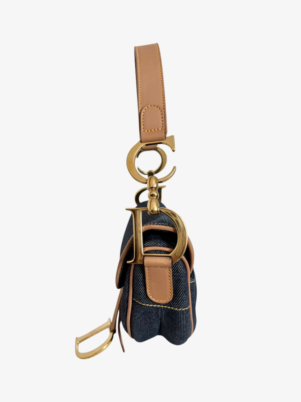 Christian Dior Denim Saddle Bag with Leather Trim