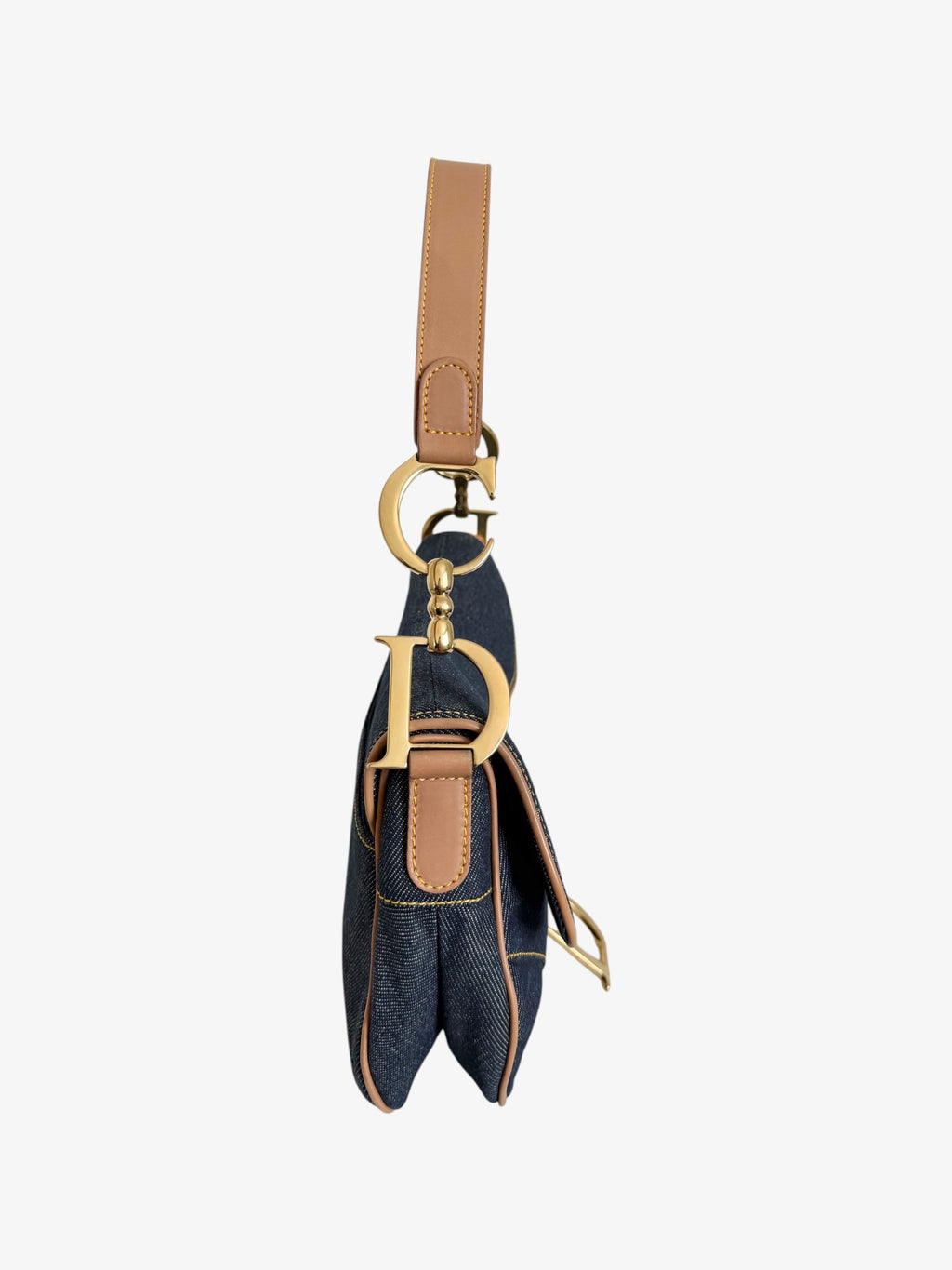 Christian Dior Denim Saddle Bag with Leather Trim