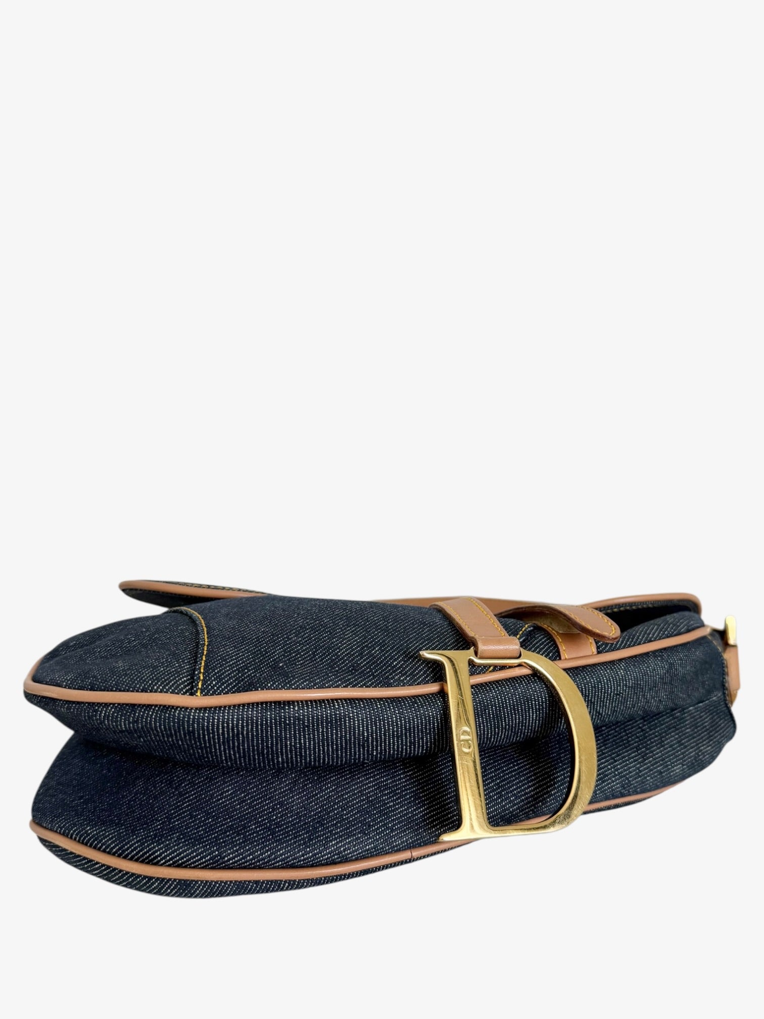 Christian Dior Denim Saddle Bag with Leather Trim