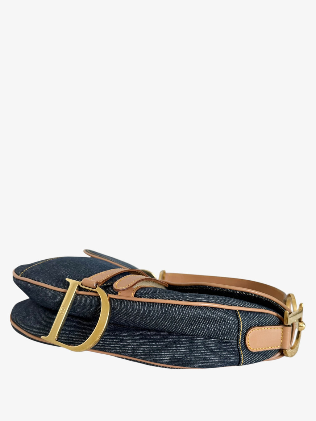 Christian Dior Denim Saddle Bag with Leather Trim
