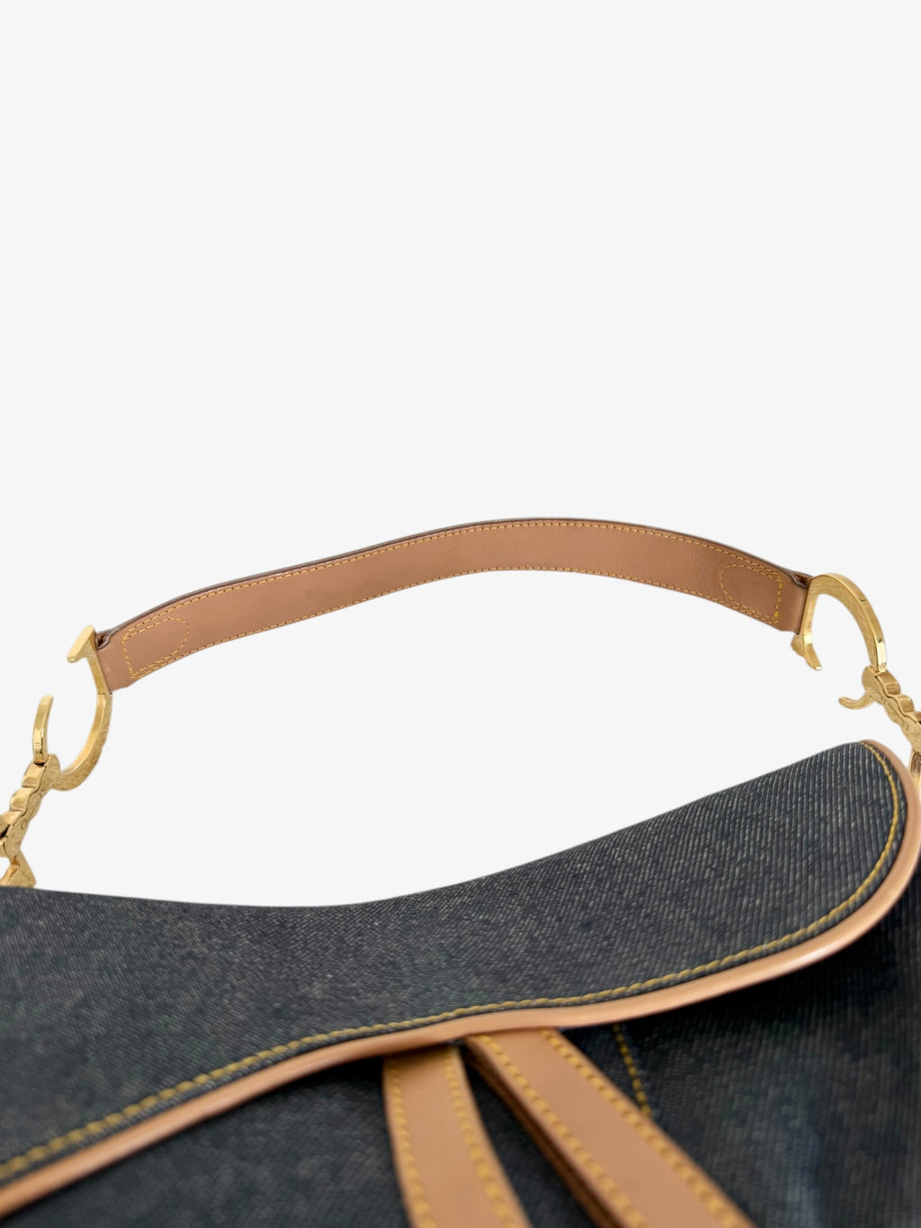 Christian Dior Denim Saddle Bag with Leather Trim