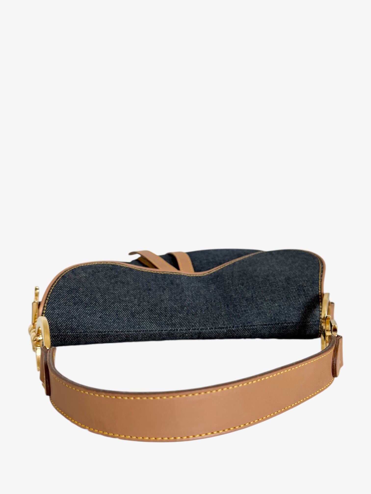 Christian Dior Denim Saddle Bag with Leather Trim