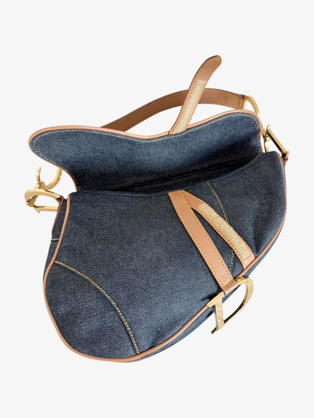 Christian Dior Denim Saddle Bag with Leather Trim