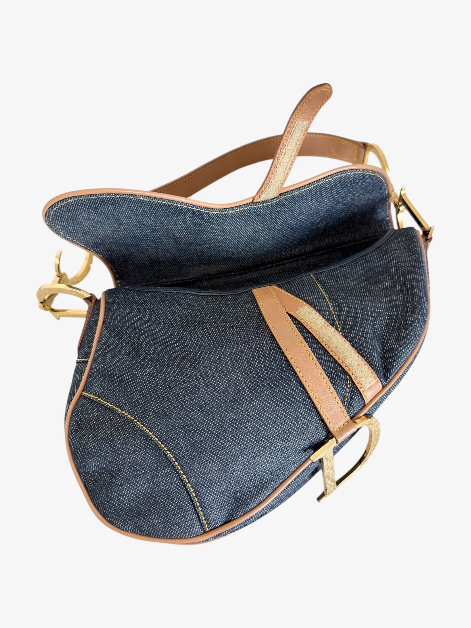 Christian Dior Denim Saddle Bag with Leather Trim