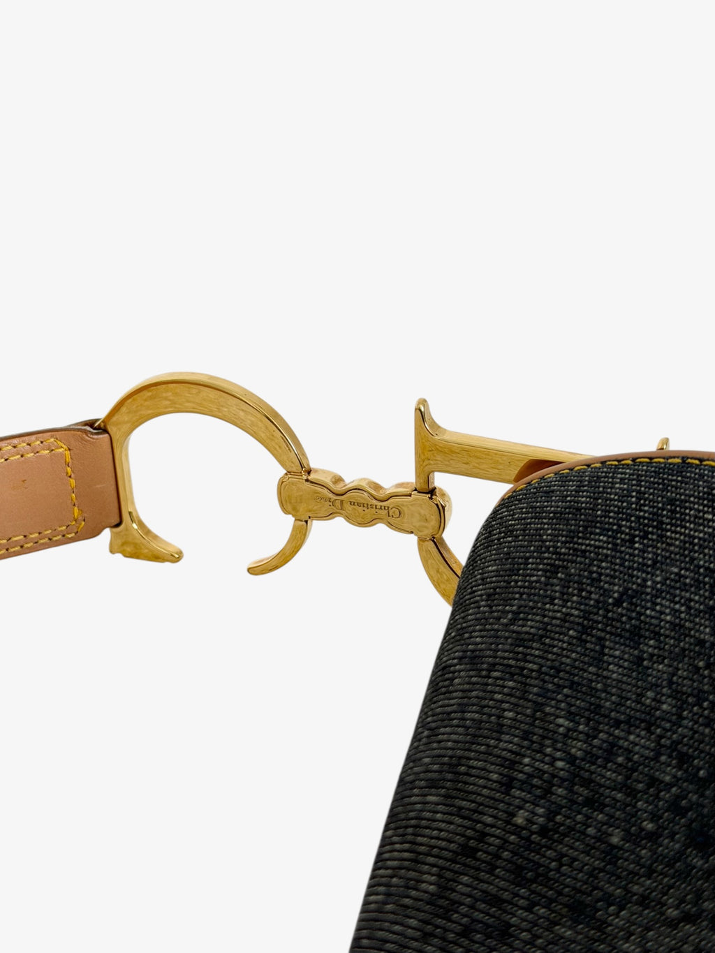 Christian Dior Denim Saddle Bag with Leather Trim