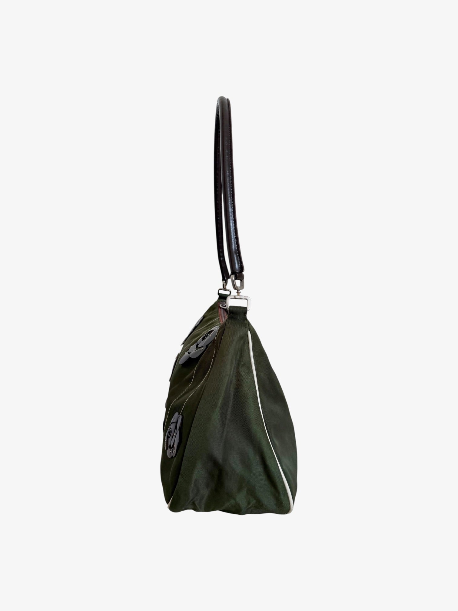 Prada Floral Nylon Shoulder Bag Olive Green