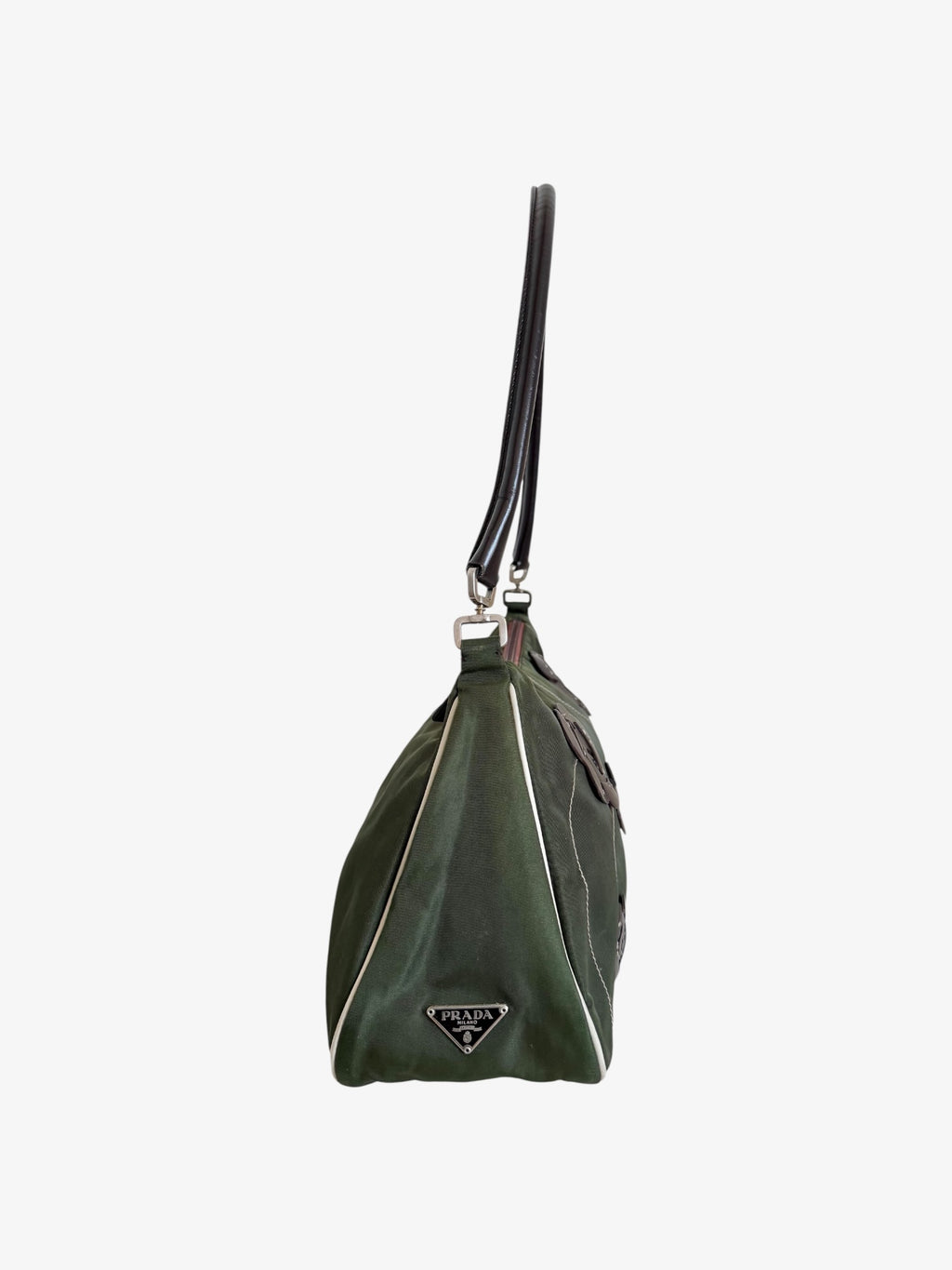 Prada Floral Nylon Shoulder Bag Olive Green