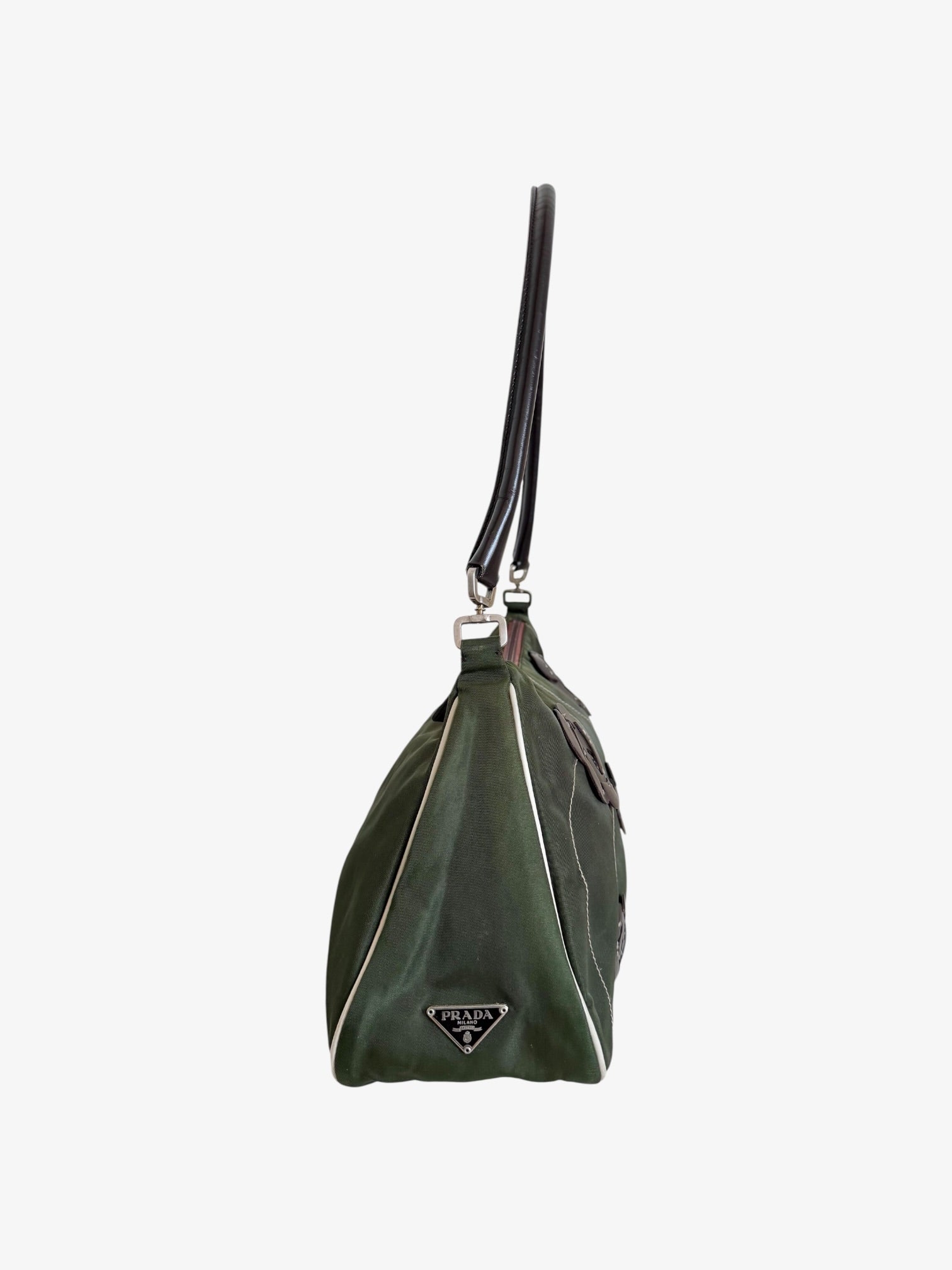 Prada Floral Nylon Shoulder Bag Olive Green