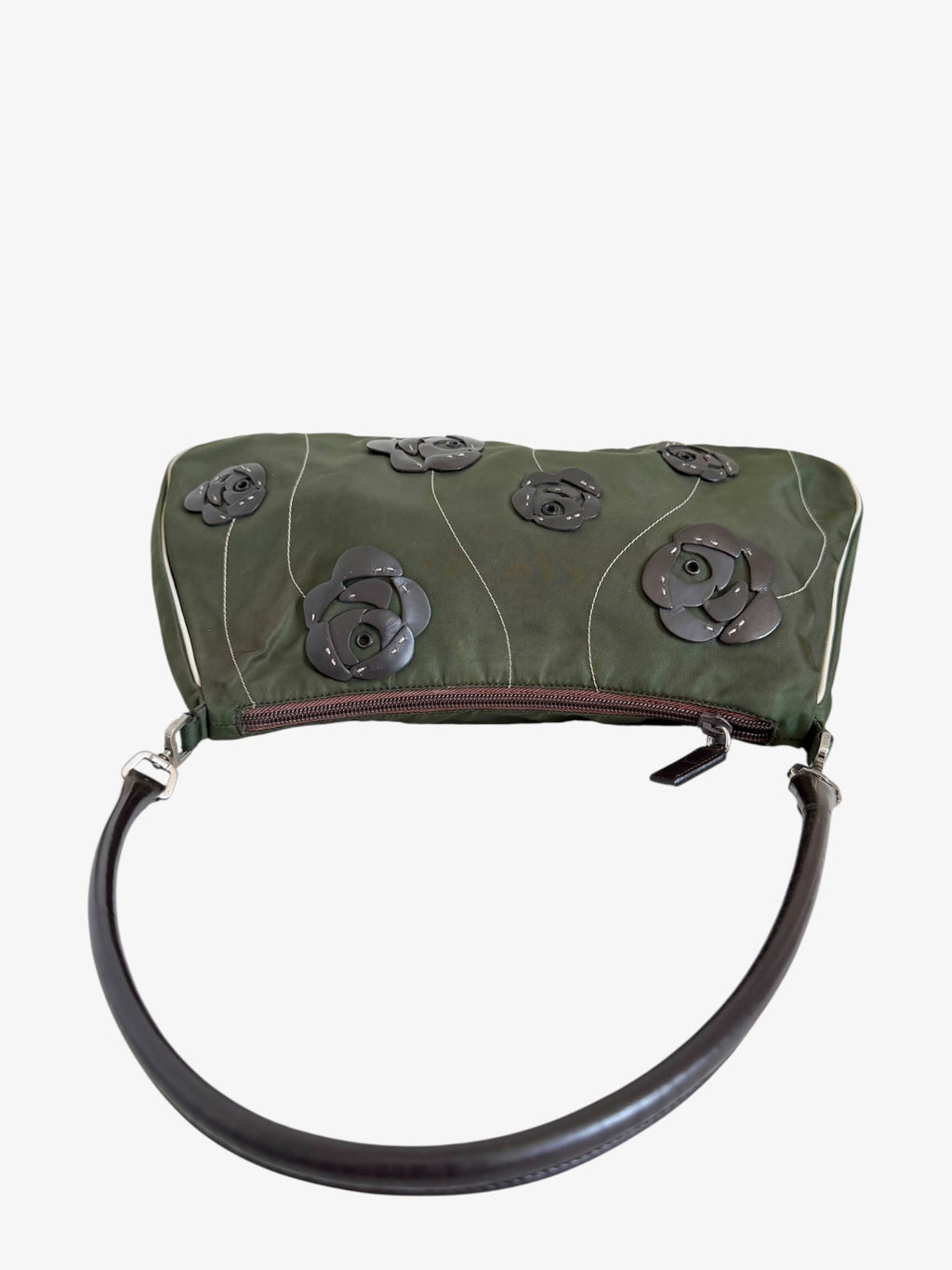 Prada Floral Nylon Shoulder Bag Olive Green