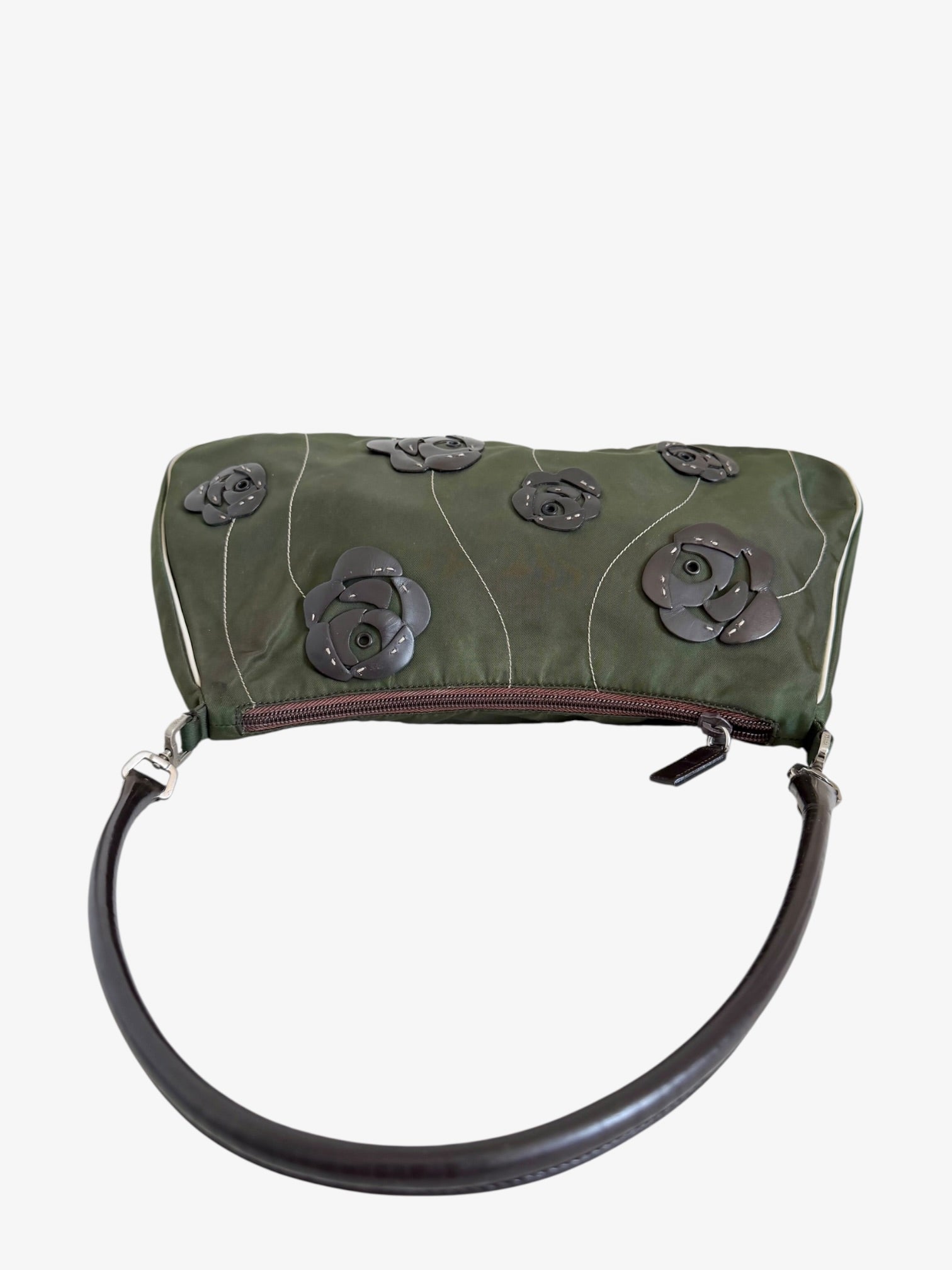 Prada Floral Nylon Shoulder Bag Olive Green