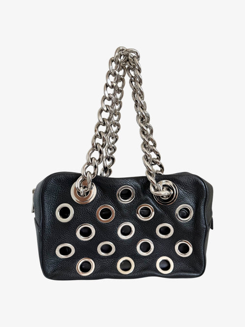 Prada Vitello Daino Leather Grommet Chain Shoulder Bag