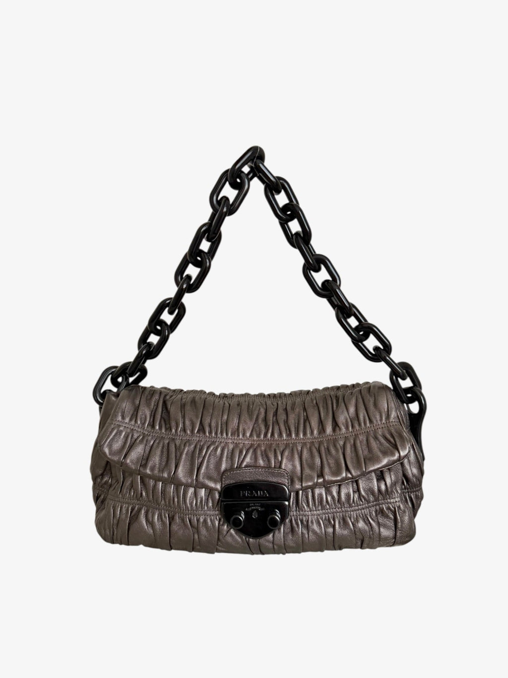 Prada Gaufre Ruched Nappa Leather Resin Chain Shoulder Bag