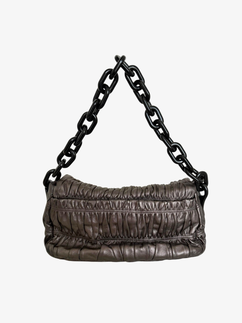 Prada Gaufre Ruched Nappa Leather Resin Chain Shoulder Bag