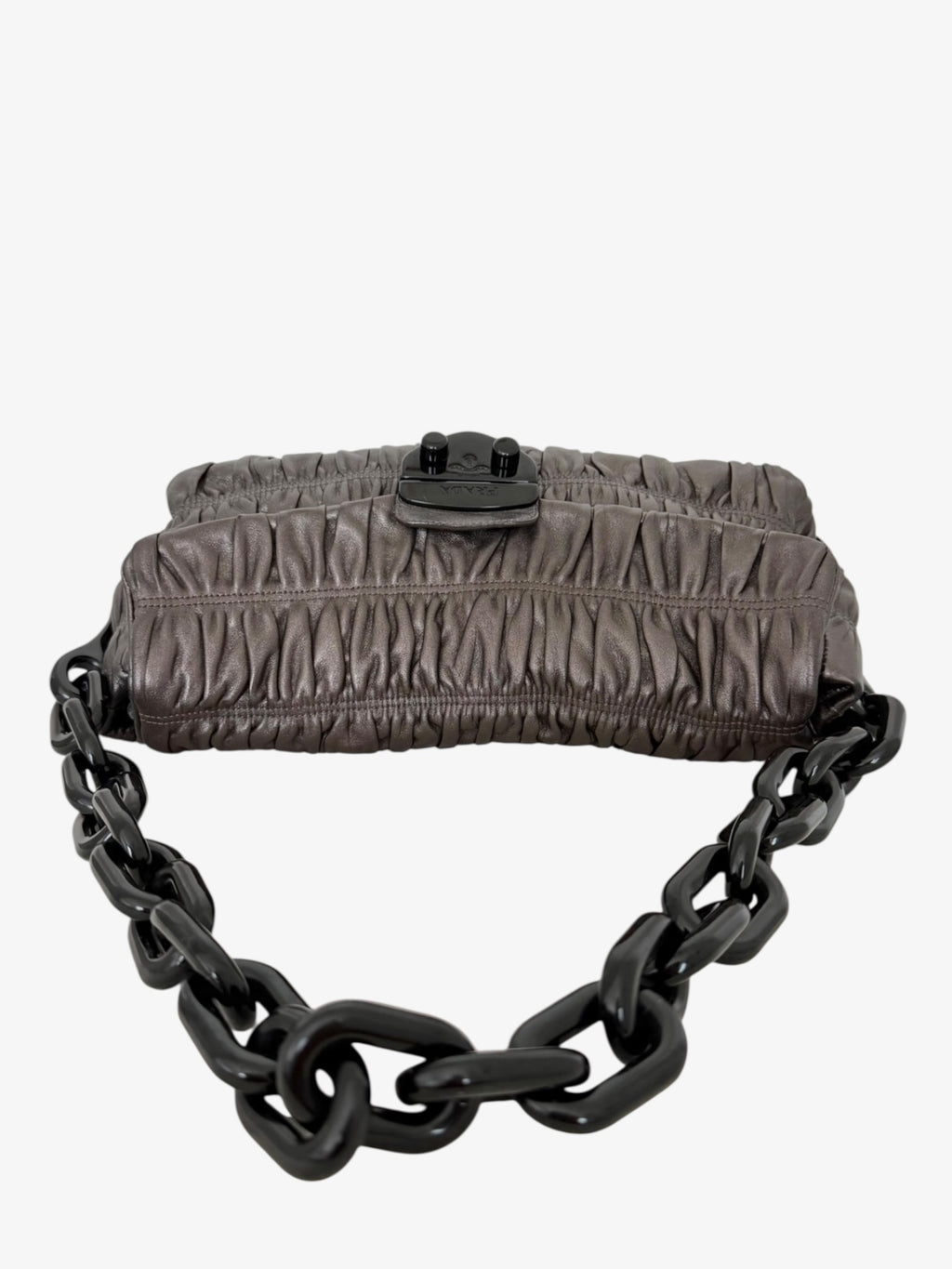 Prada Gaufre Ruched Nappa Leather Resin Chain Shoulder Bag