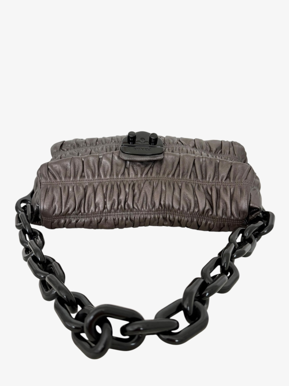 Prada Gaufre Ruched Nappa Leather Resin Chain Shoulder Bag