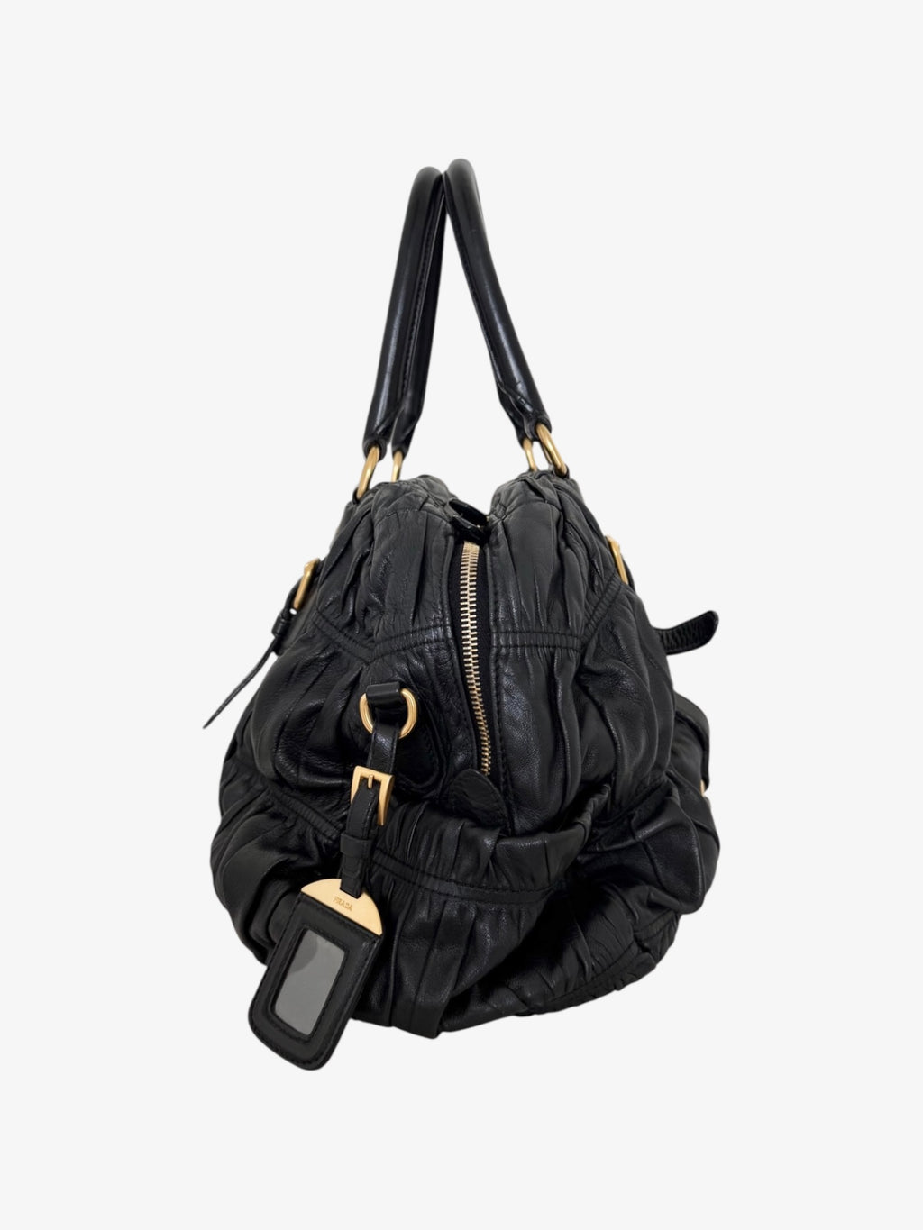 Prada Black Nappa Gaufre Dome Satchel Caffe Leather Bag